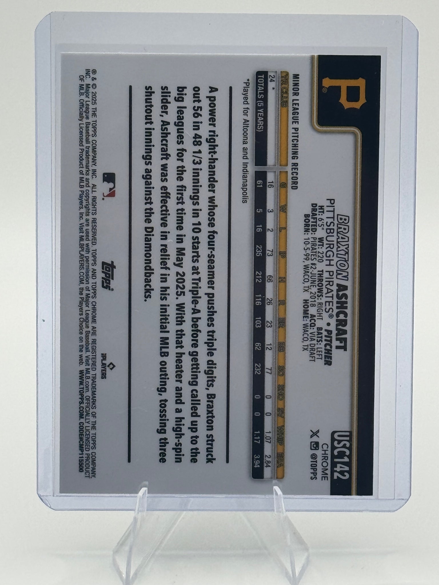 2025 Topps Chrome Update Braxton Ashcraft #USC142 Pittsburgh Pirates Near Mint