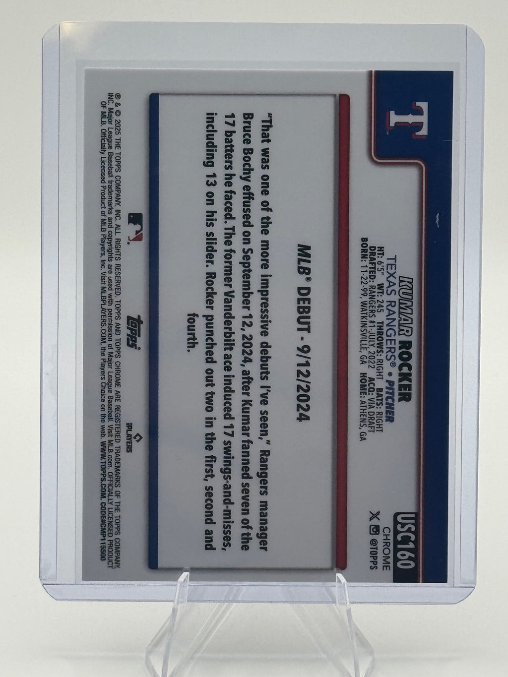 2025 Topps Chrome Update Kumar Rocker #USC160 Texas Rangers Near Mint or Better