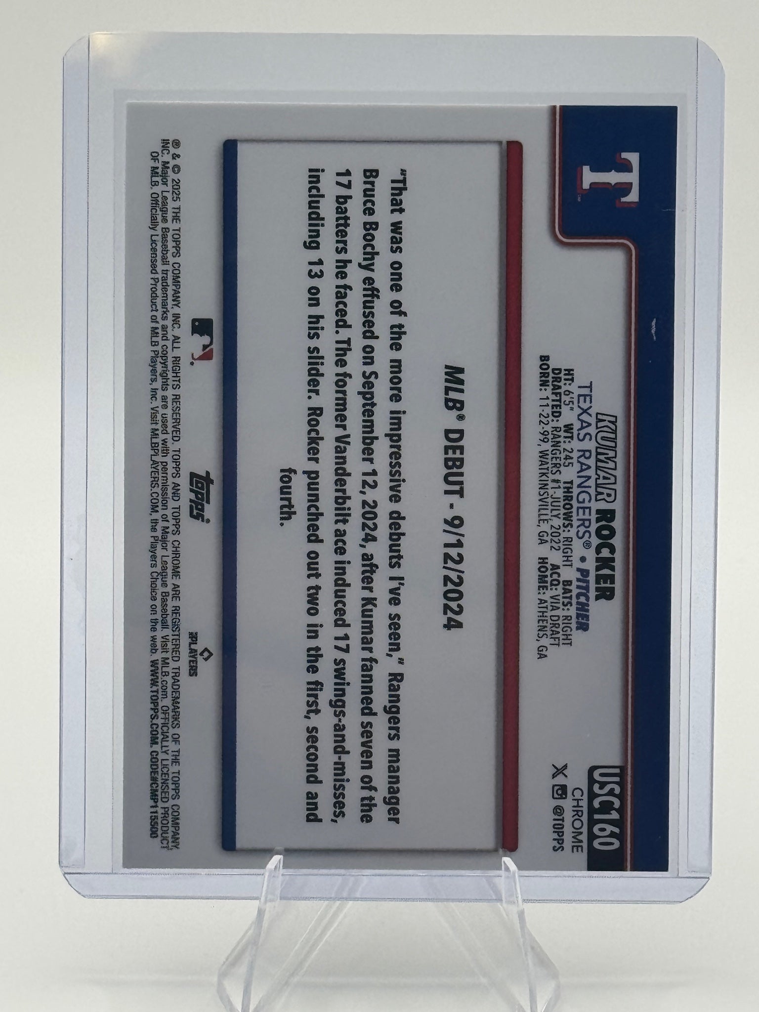 2025 Topps Chrome Update Kumar Rocker #USC160 Texas Rangers Near Mint or Better