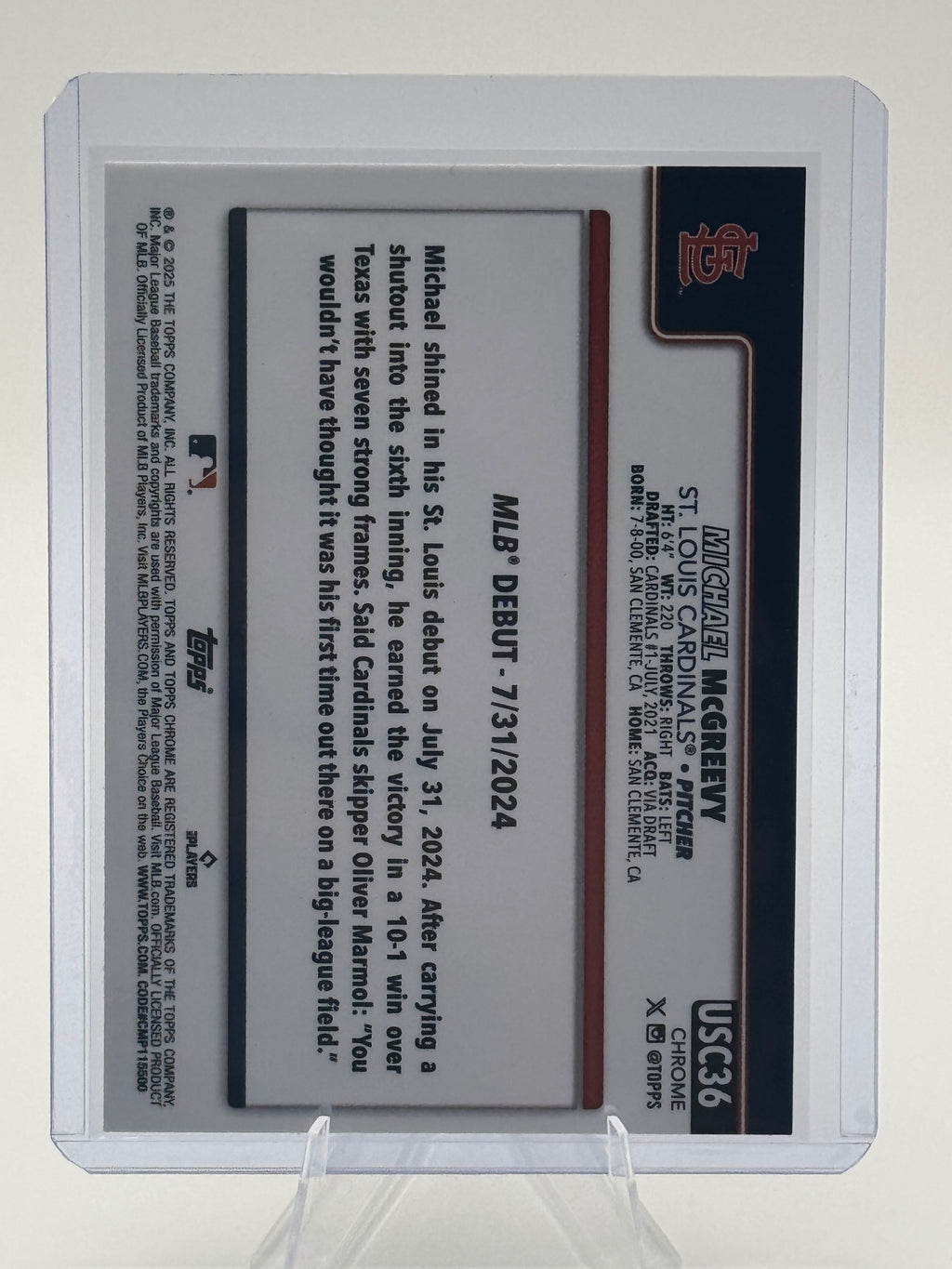 2025 Topps Chrome Update Michael McGreevy #USC36 St. Louis Cardinals NM