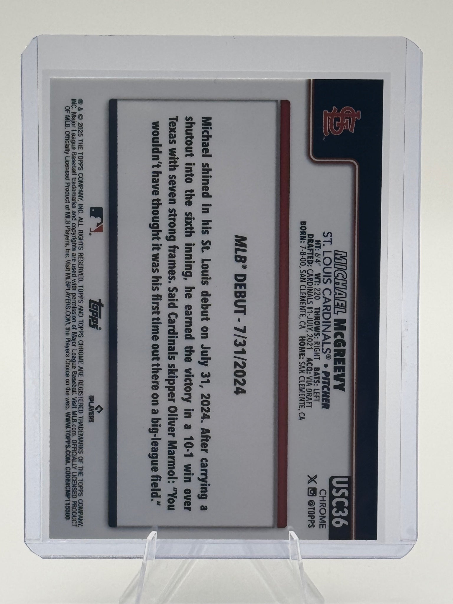 2025 Topps Chrome Update Michael McGreevy #USC36 St. Louis Cardinals NM