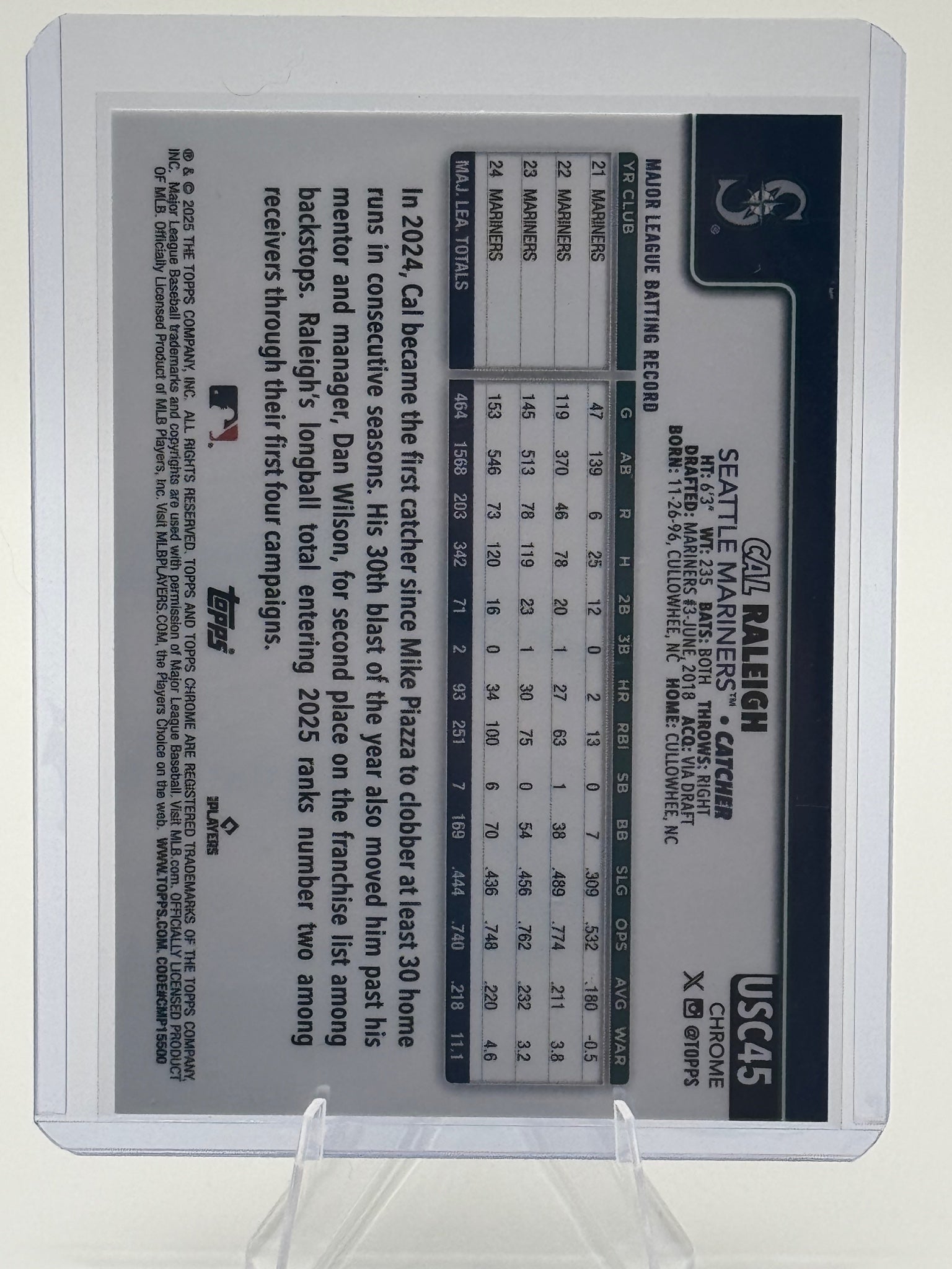 2025 Topps Chrome Update Cal Raleigh #USC45b Refractors Seattle Mariners NMtter