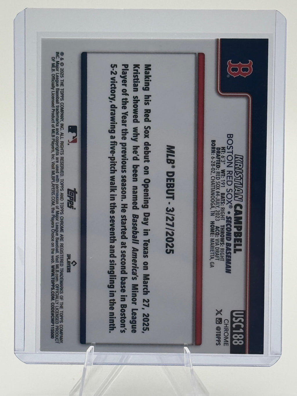 2025 Topps Chrome Update Kristian Campbell #USC188 Boston Red Sox NMr