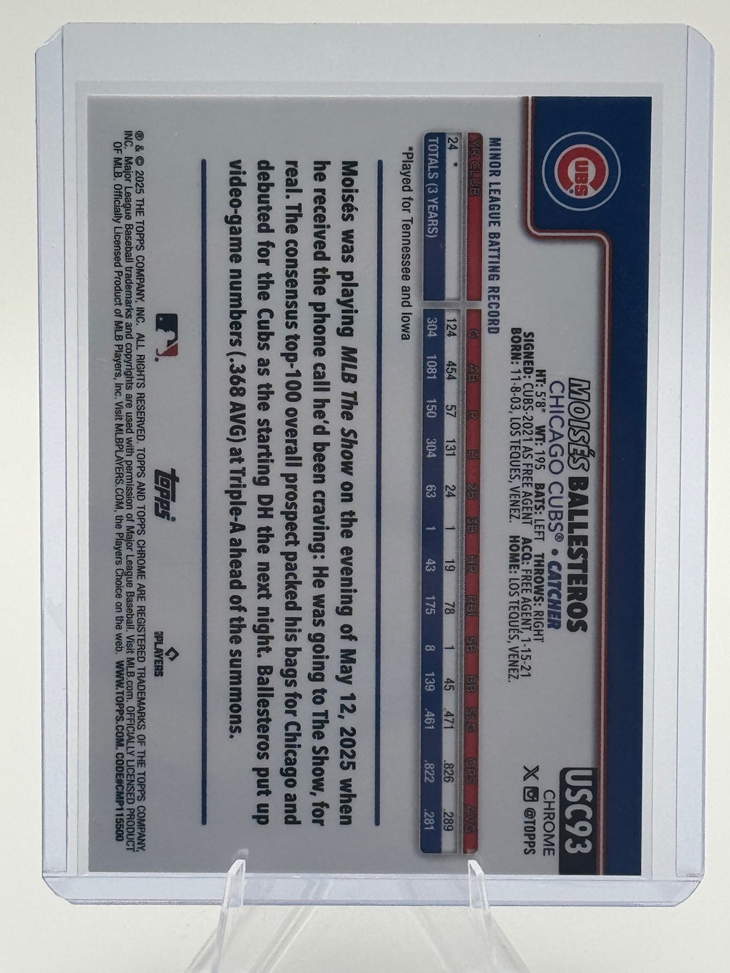 2025 Topps Chrome Update Moisés Ballesteros #USC93 Chicago Cubs NMer