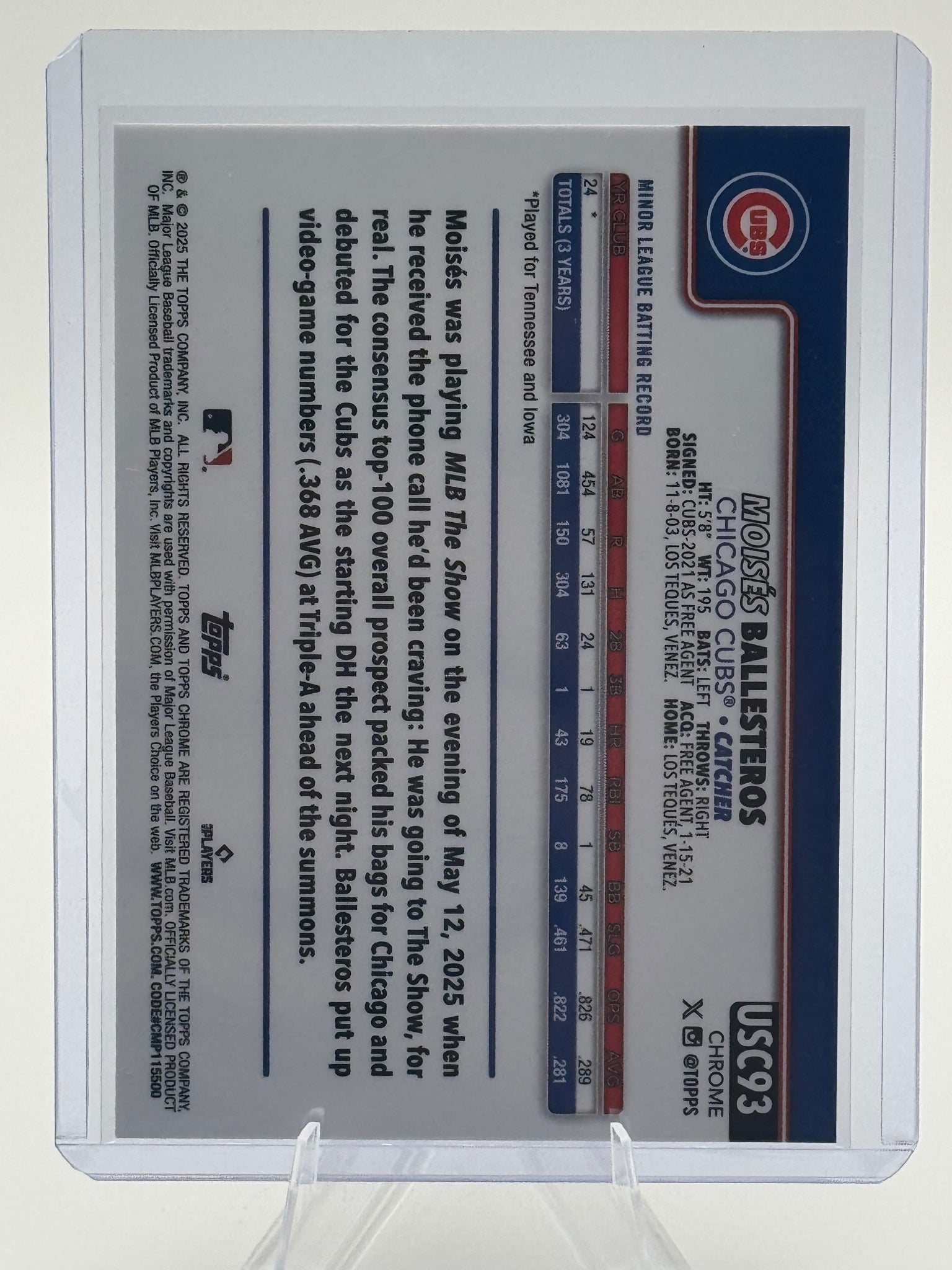 2025 Topps Chrome Update Moisés Ballesteros #USC93 Chicago Cubs NMer