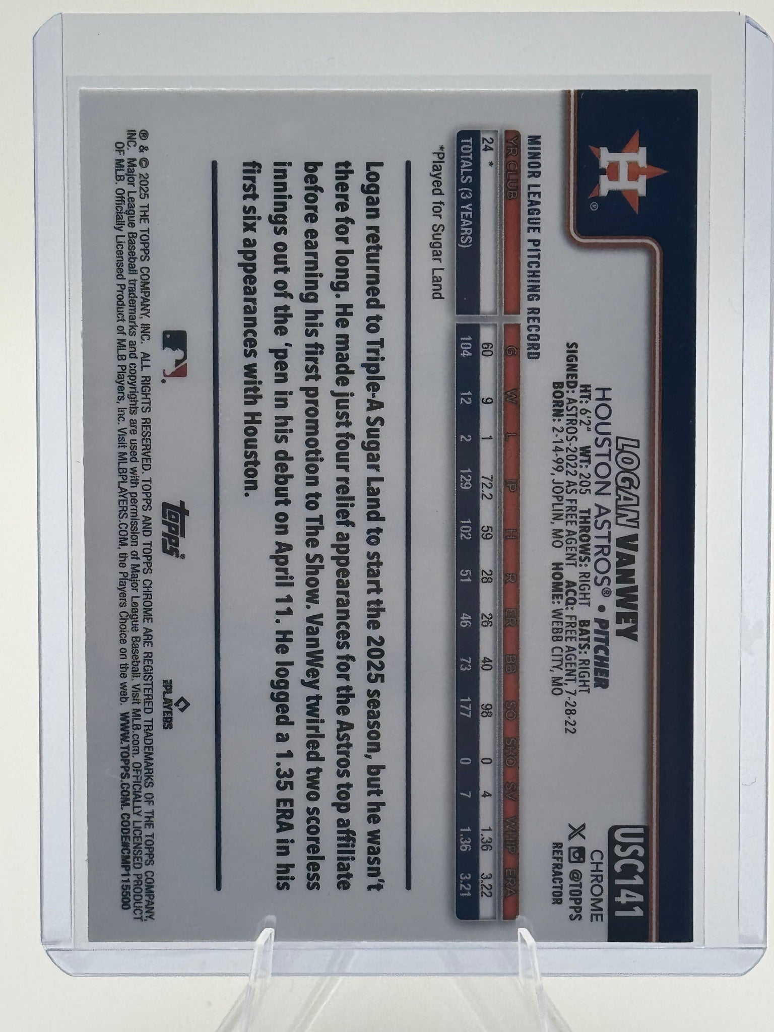 2025 Topps Update Logan VanWey #US117 Rainbow Foil Houston Astros NM