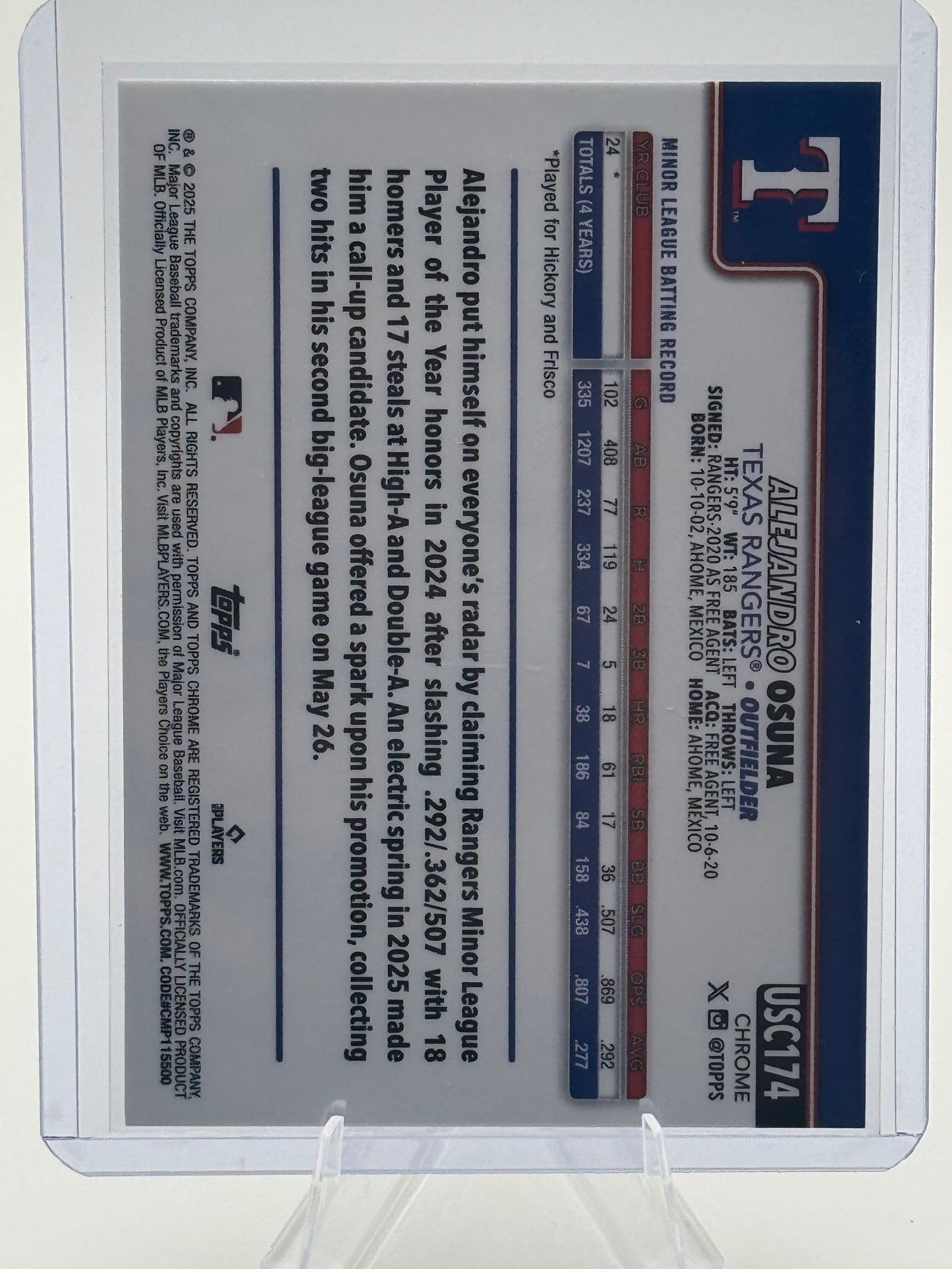 2025 Topps Chrome Update Alejandro Osuna #USC174 Texas Rangers NM