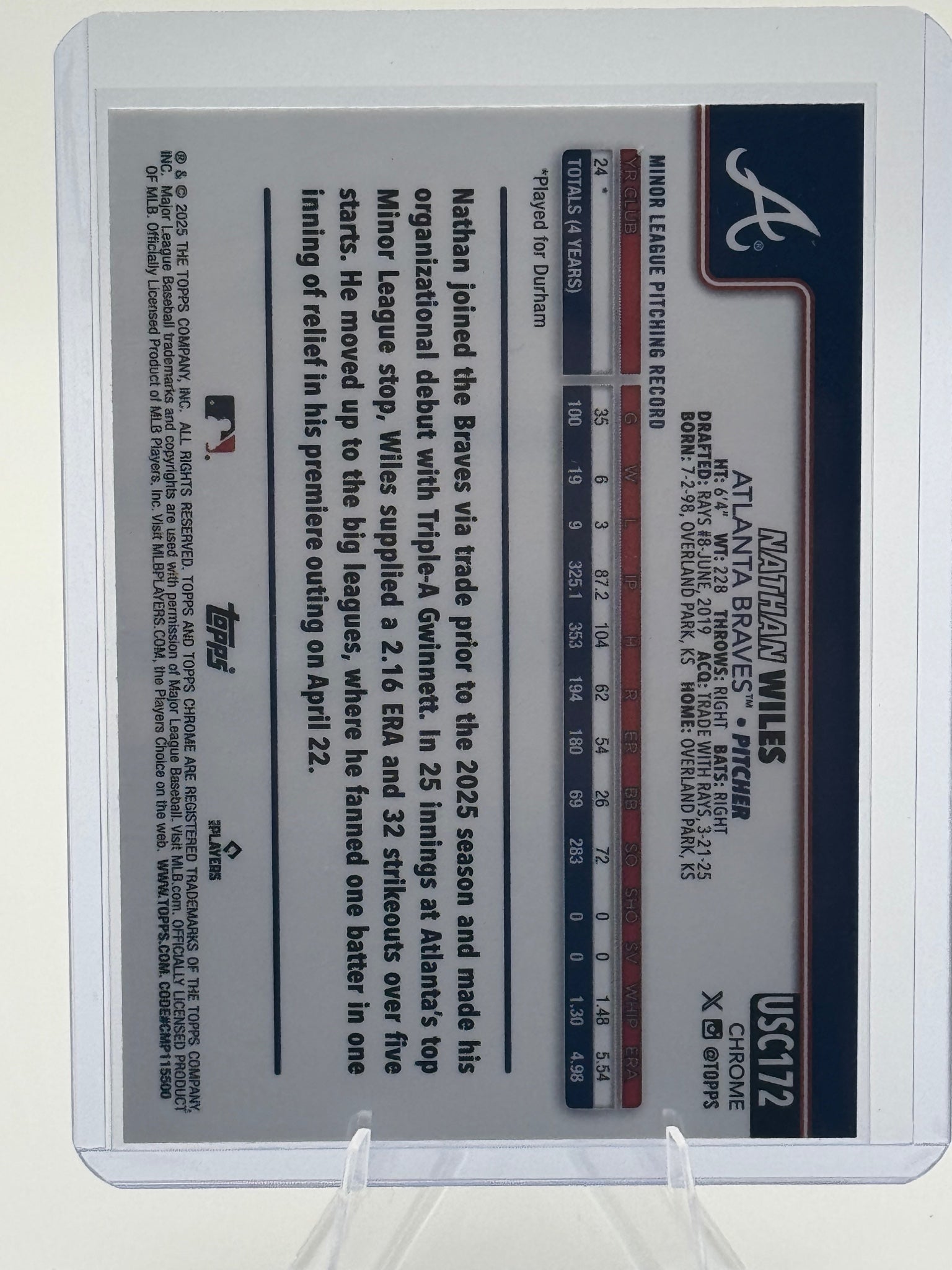 2025 Topps Chrome Update Nathan Wiles #USC172 ToppsFractors Atlanta Braves NM