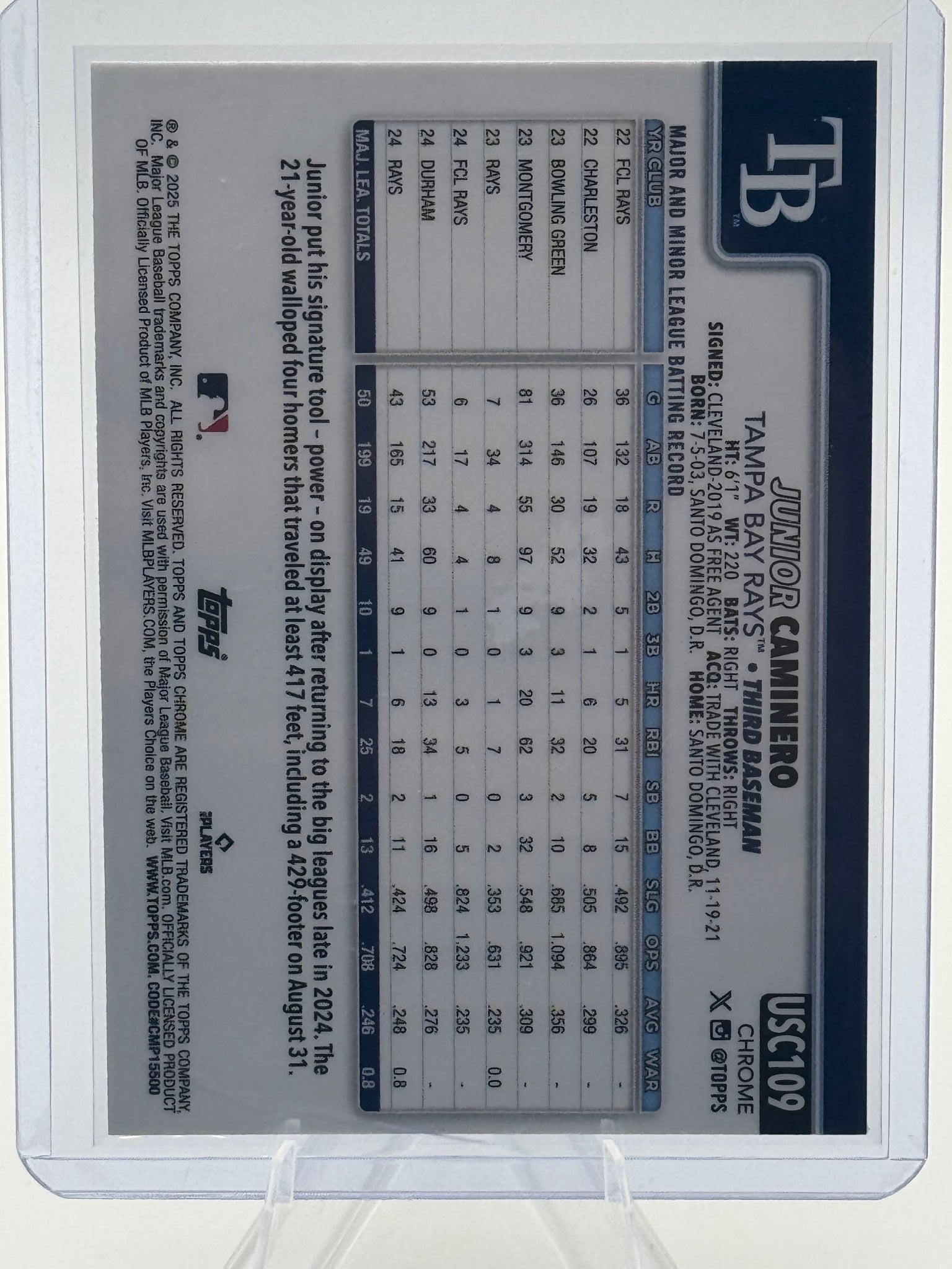 2025 Topps Chrome Update Junior Caminero #USC109 Tampa Bay Rays NM