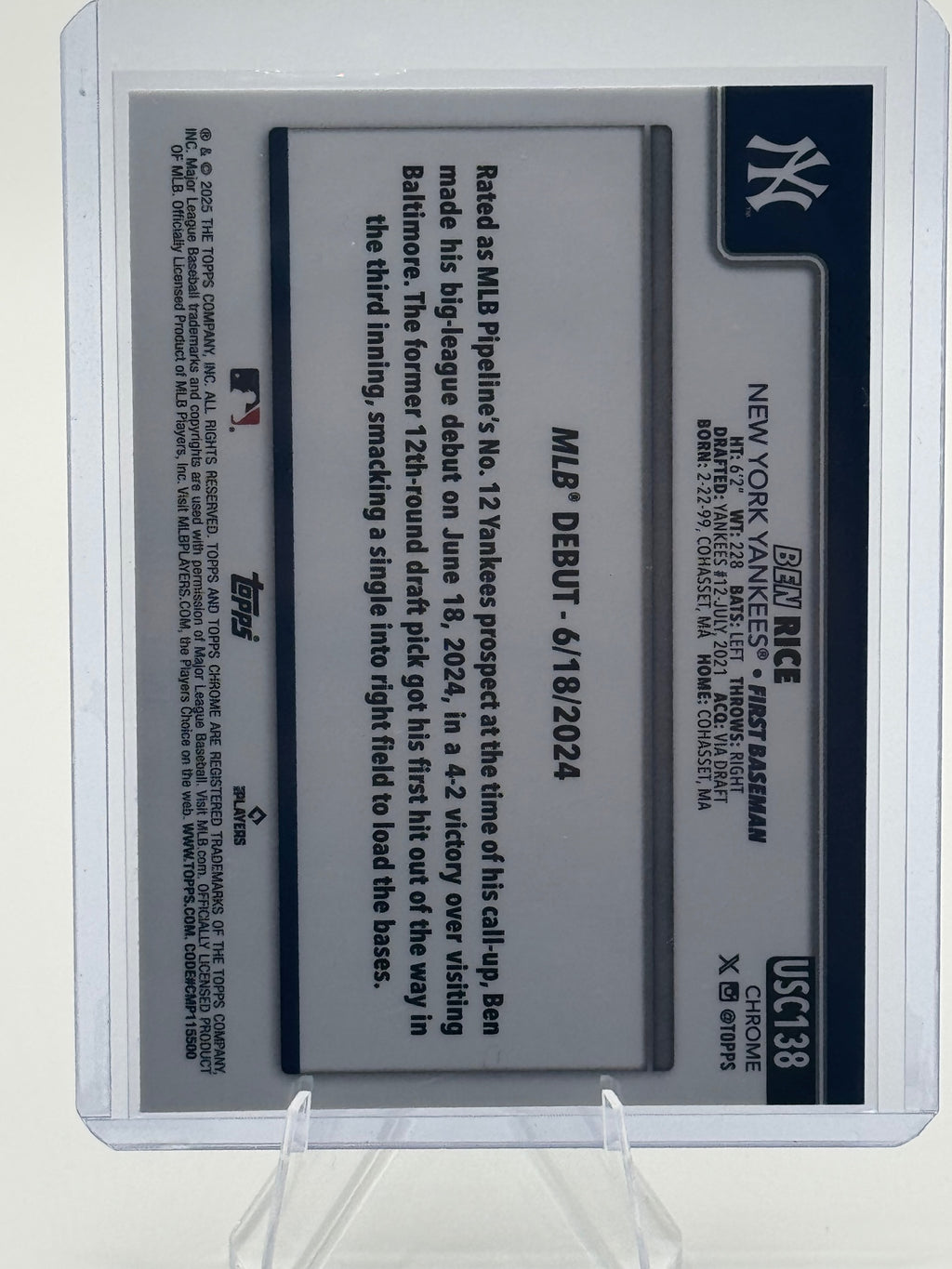 2025 Topps Chrome Update Ben Rice #USC138 New York Yankees NM
