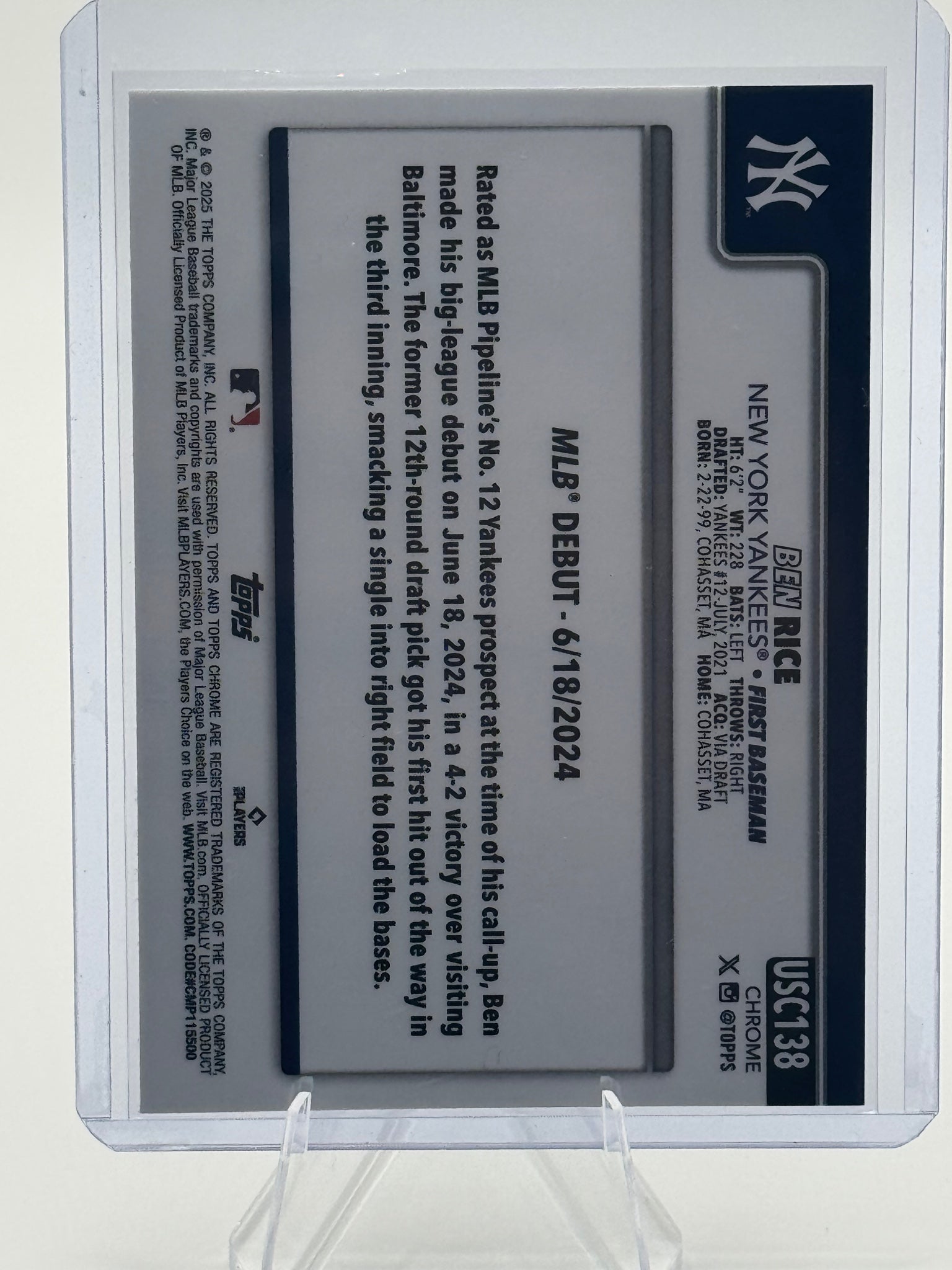 2025 Topps Chrome Update Ben Rice #USC138 New York Yankees NM