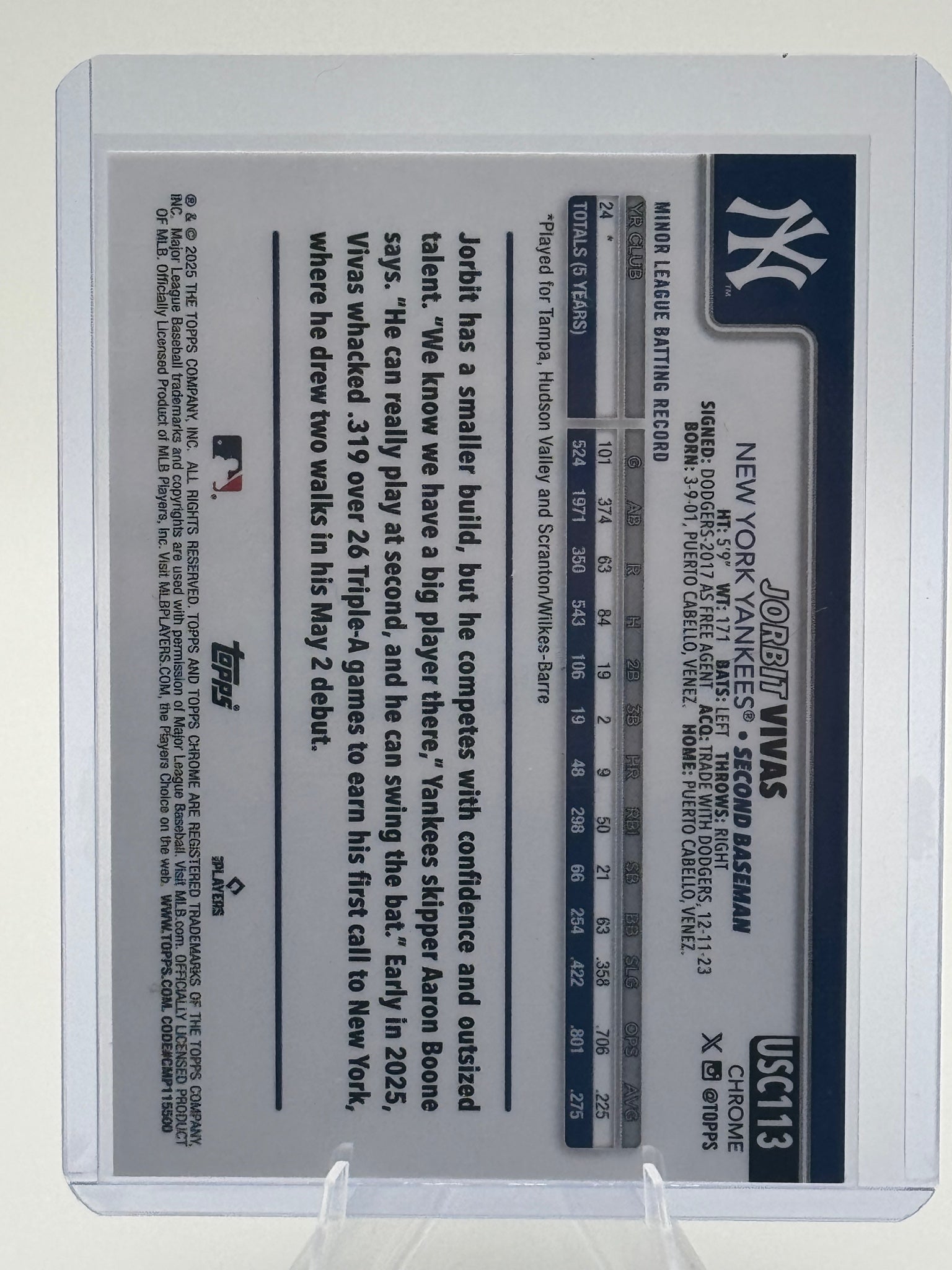 2025 Topps Chrome Update Jorbit Vivas #USC113 New York Yankees NMter