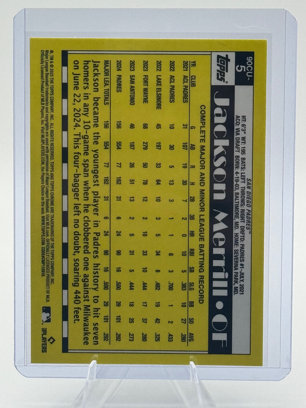 2025 Topps Chrome Update Jackson Merrill #90CU-5 1990 San Diego Padres NM
