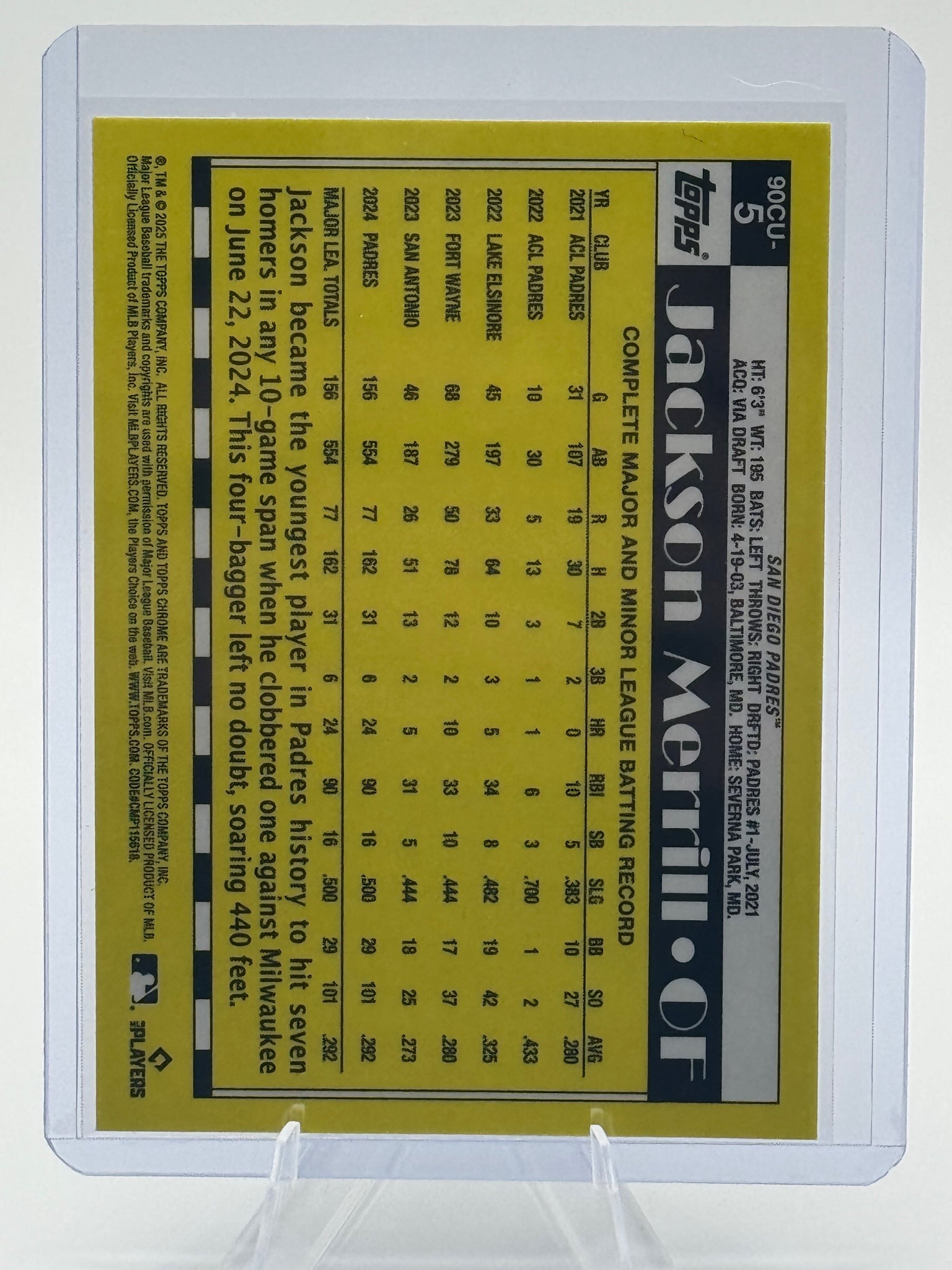 2025 Topps Chrome Update Jackson Merrill #90CU-5 1990 San Diego Padres NM