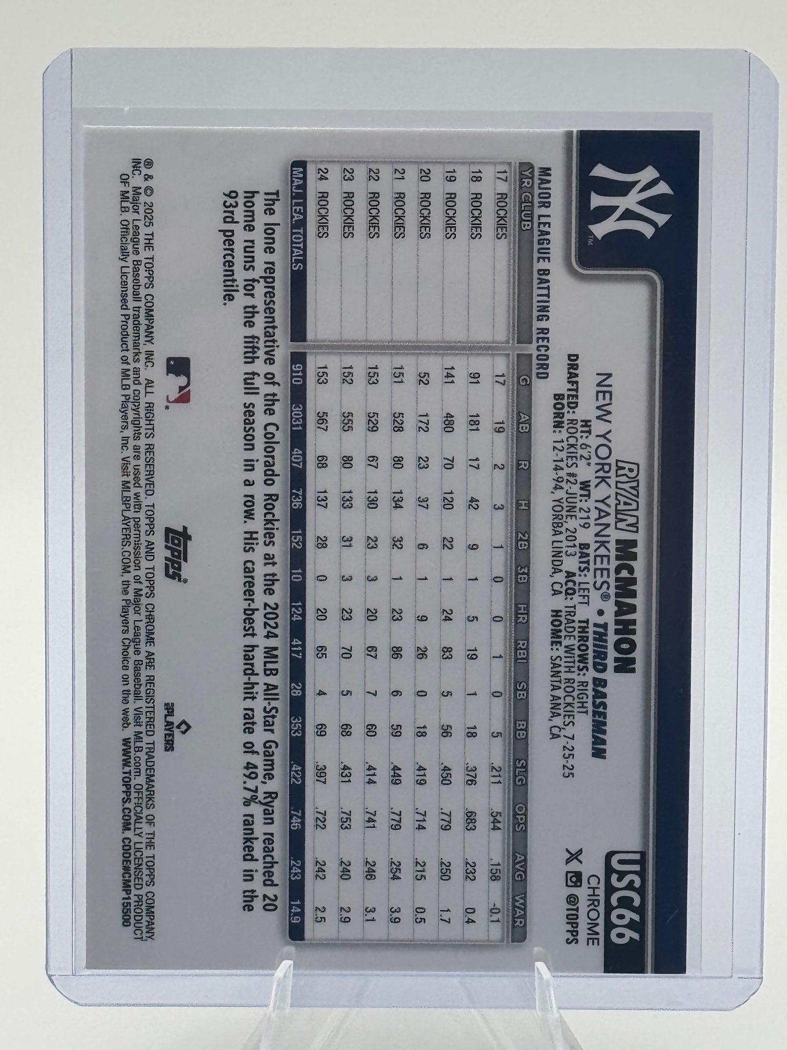 2025 Topps Chrome Update Ryan McMahon #USC66 Sepia Refractors Yankees NM