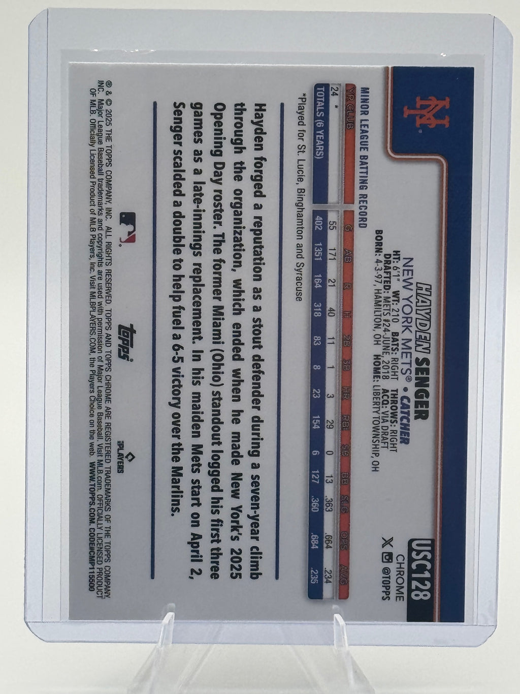 2025 Topps Chrome Update Hayden Senger #USC128 New York Mets Near Mint or Better