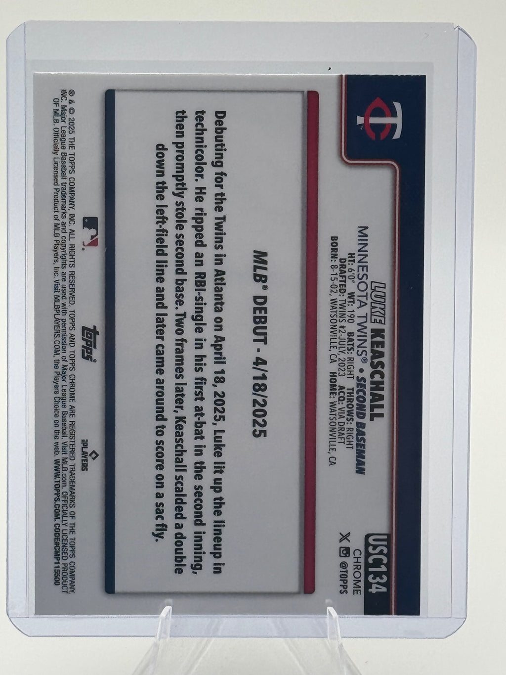 2025 Topps Chrome Update Luke Keaschall #USC134 Minnesota Twins NM