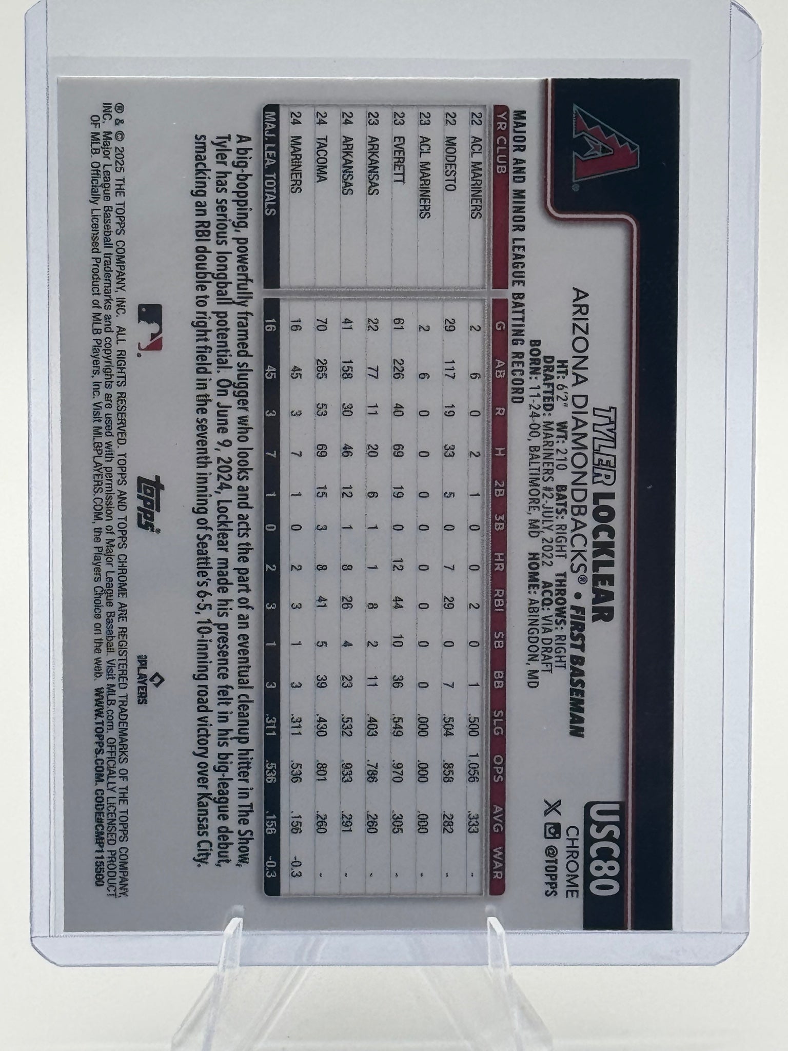 2025 Topps Chrome Update Tyler Locklear #USC80 Arizona Diamondbacks NM