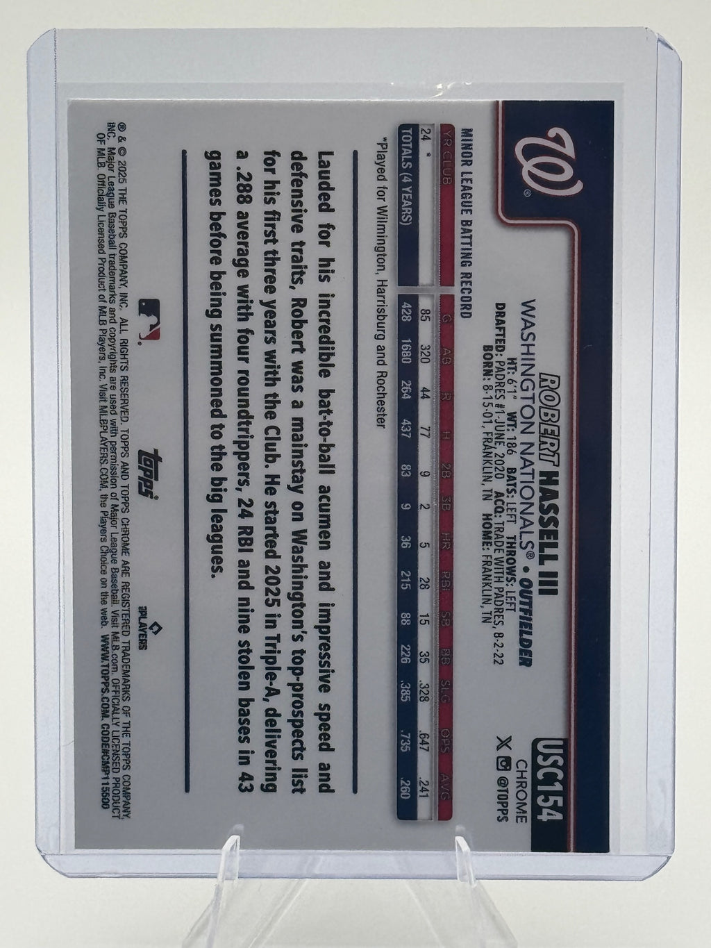 2025 Topps Chrome Update Robert Hassell III #USC154 Washington Nationals NM