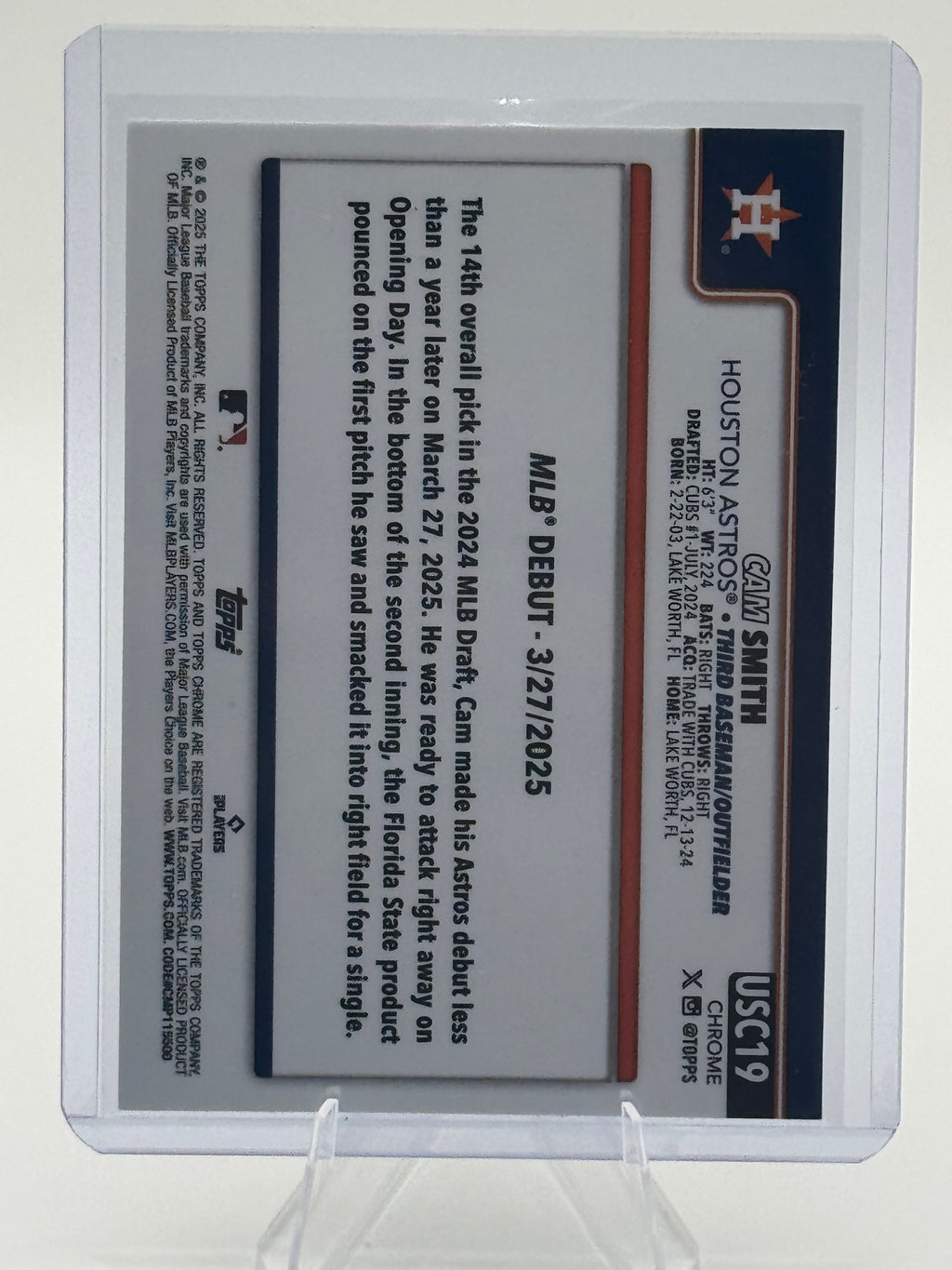 2025 Topps Chrome Update Cam Smith #USC19 Houston Astros Near Mint or Better