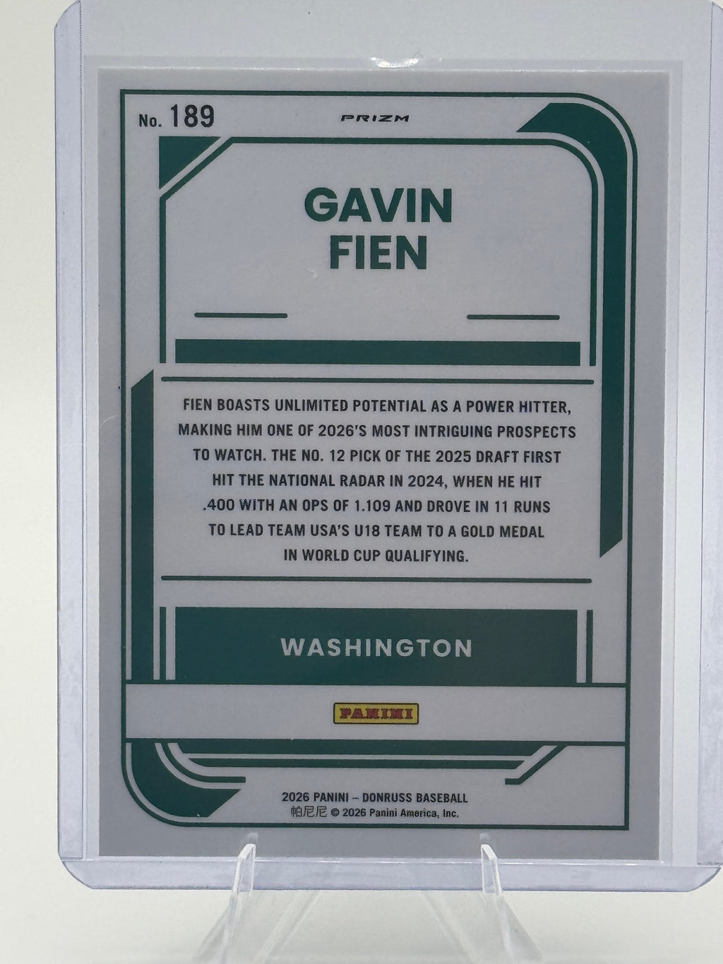 2026 Donruss Gavin Fien #189 Optic Holo Washington Nationals Near Mint or Better