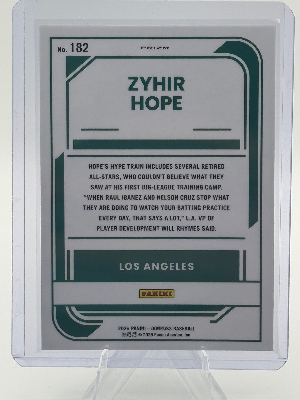 2026 Donruss Zyhir Hope #182 Optic Blue Velocity Los Angeles Dodgers Near Mint