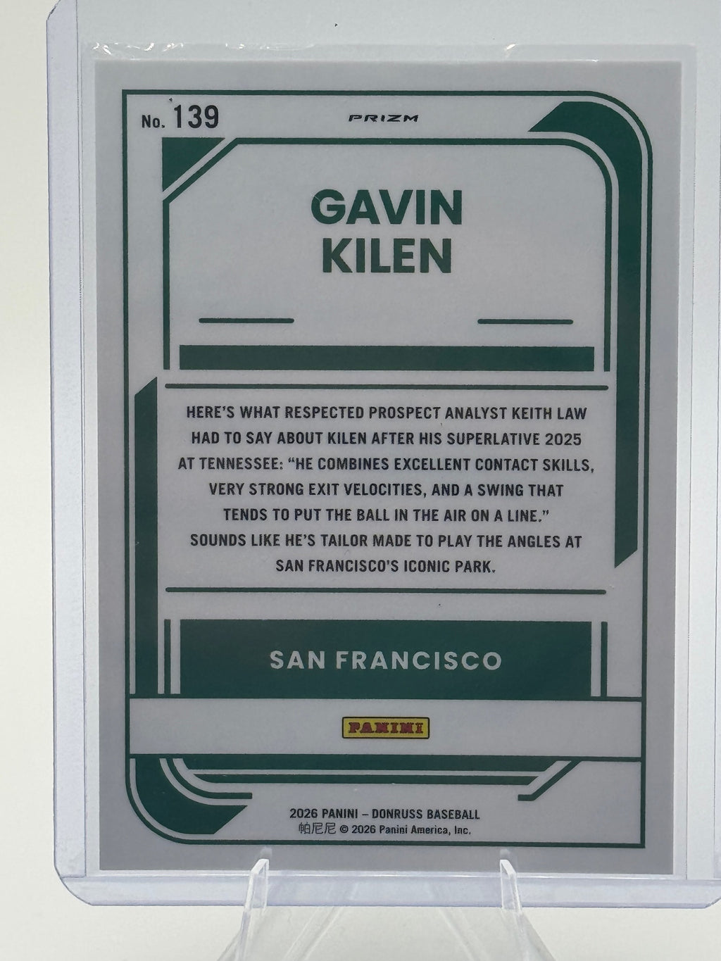 2026 Donruss Gavin Kilen #139 Optic Holo Giants NM