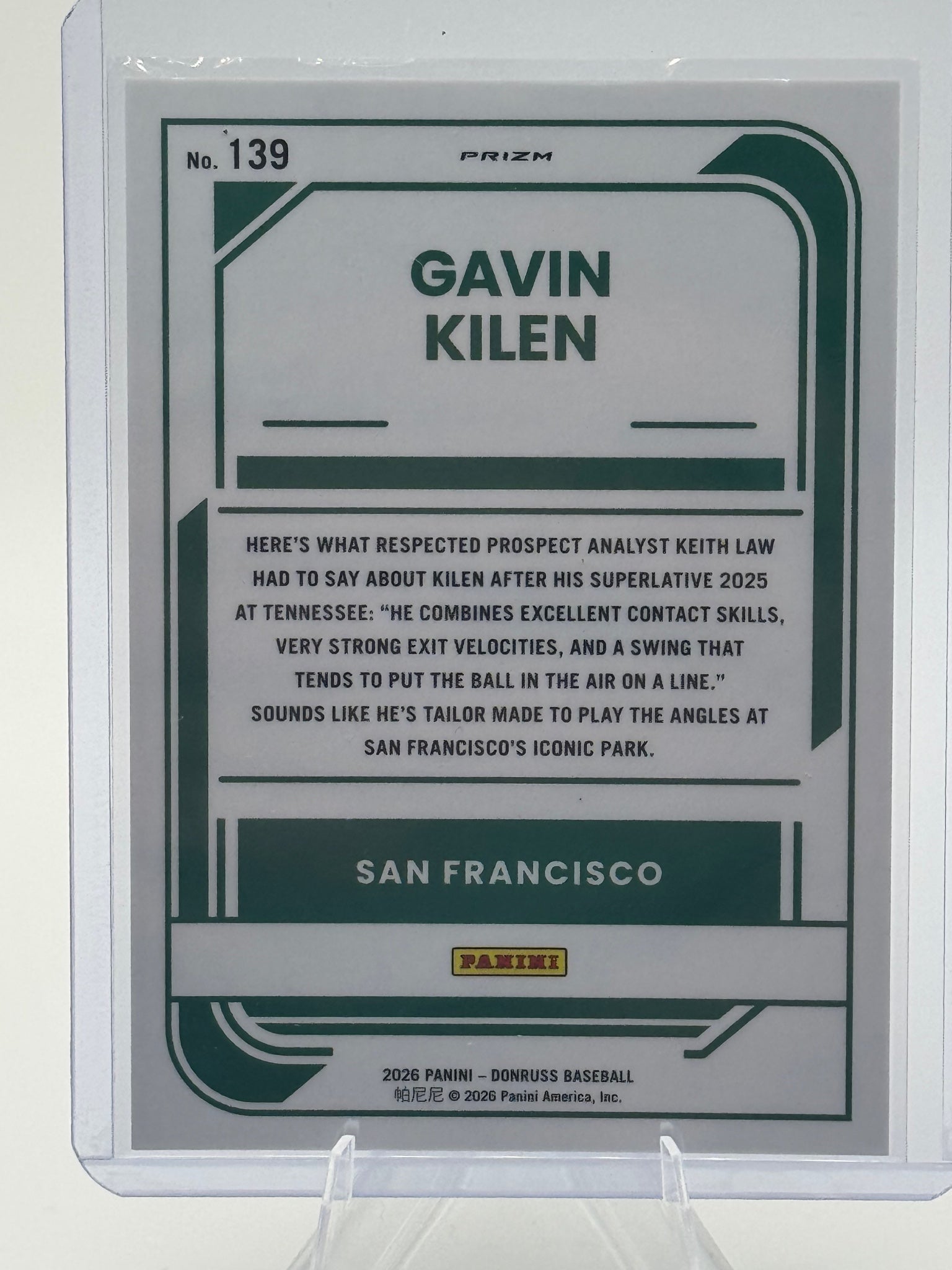 2026 Donruss Gavin Kilen #139 Optic Holo Giants NM