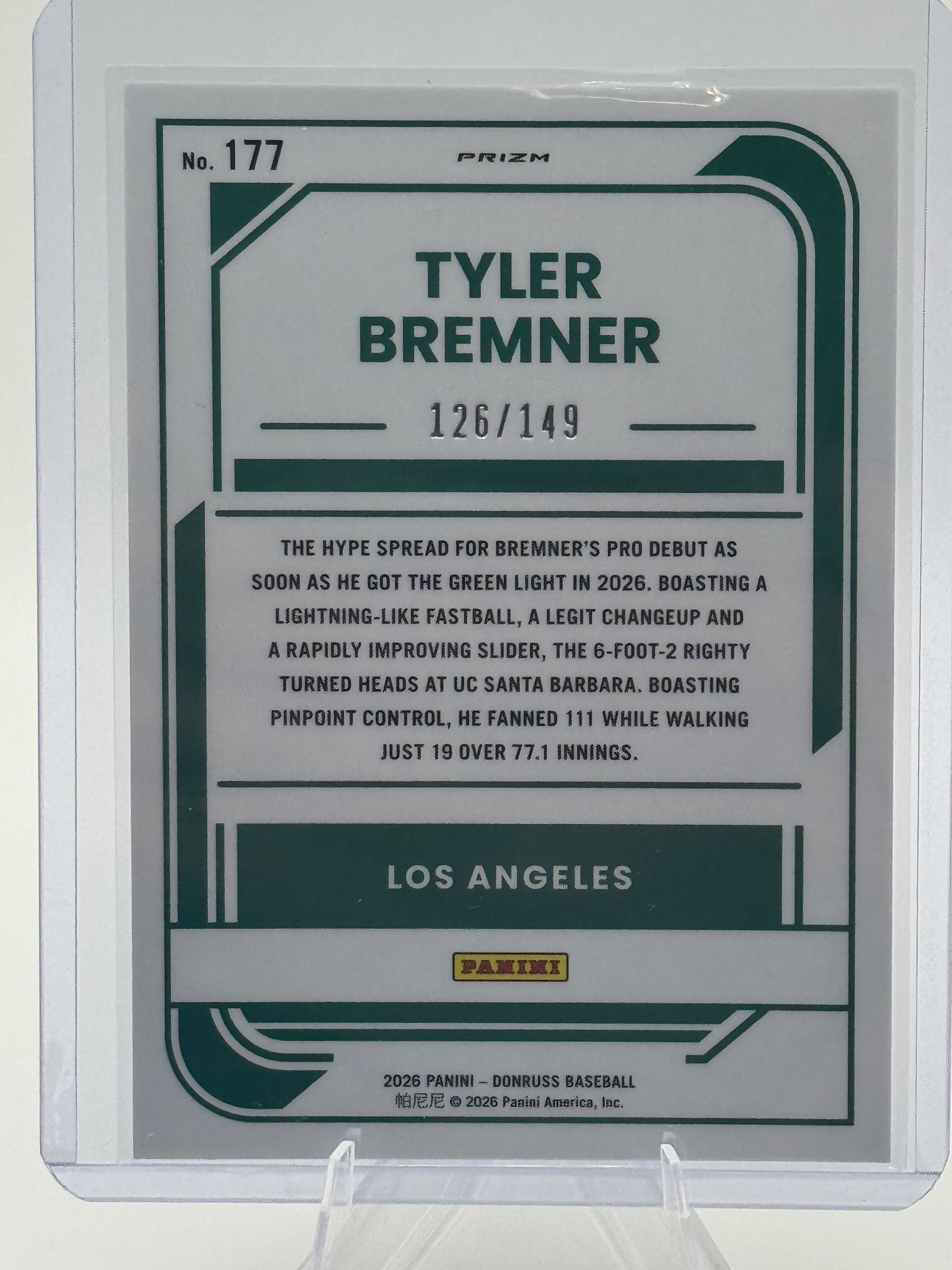 2026 Donruss Tyler Bremner #177 Optic Flex /149 Los Angeles Angels Near Mint