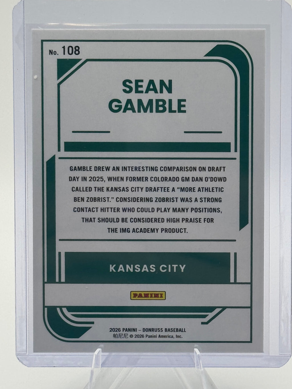 2026 Donruss Sean Gamble #108 Red and Blue Kansas City Royals Near Mint