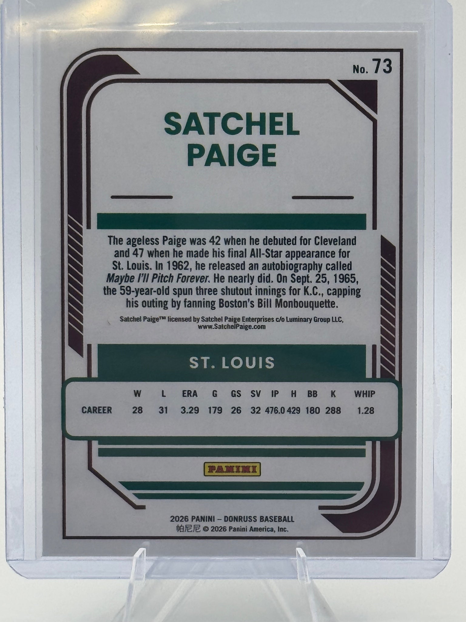 2026 Donruss Satchel Paige #73 Red and Blue St. Louis Browns Near Mint or Better