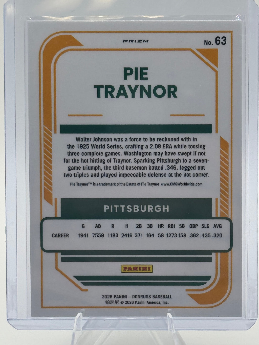 2026 Donruss Pie Traynor #63 Optic Circles Pittsburgh Pirates Near Mint