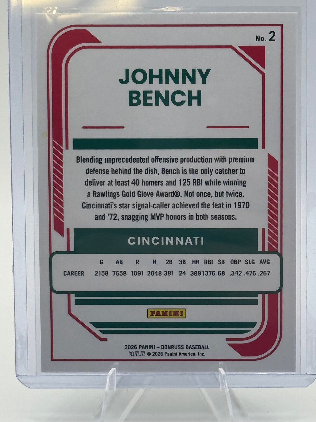 2026 Donruss Johnny Bench #2 Liberty Cincinnati Reds Near Mint or Better