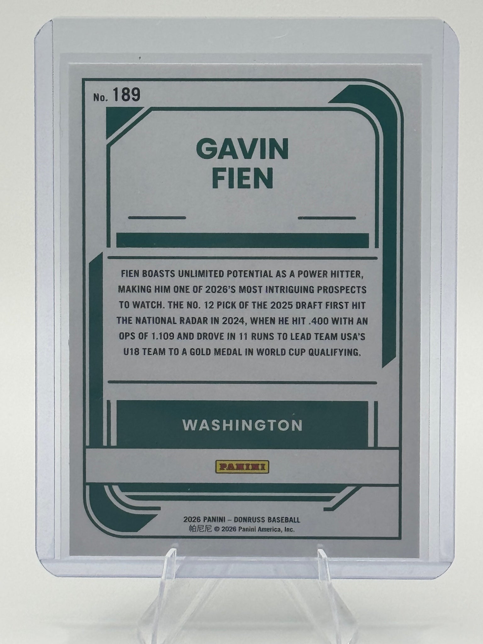 2026 Donruss Gavin Fien #189 Liberty Washington Nationals Near Mint or Better