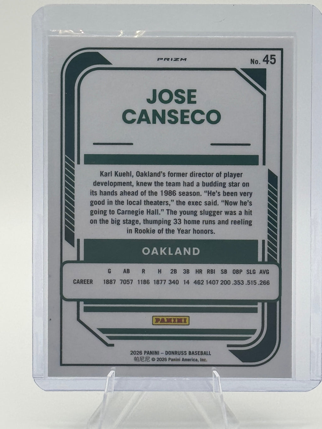 2026 Donruss Jose Canseco #45 Optic Circles Oakland Athletics NM