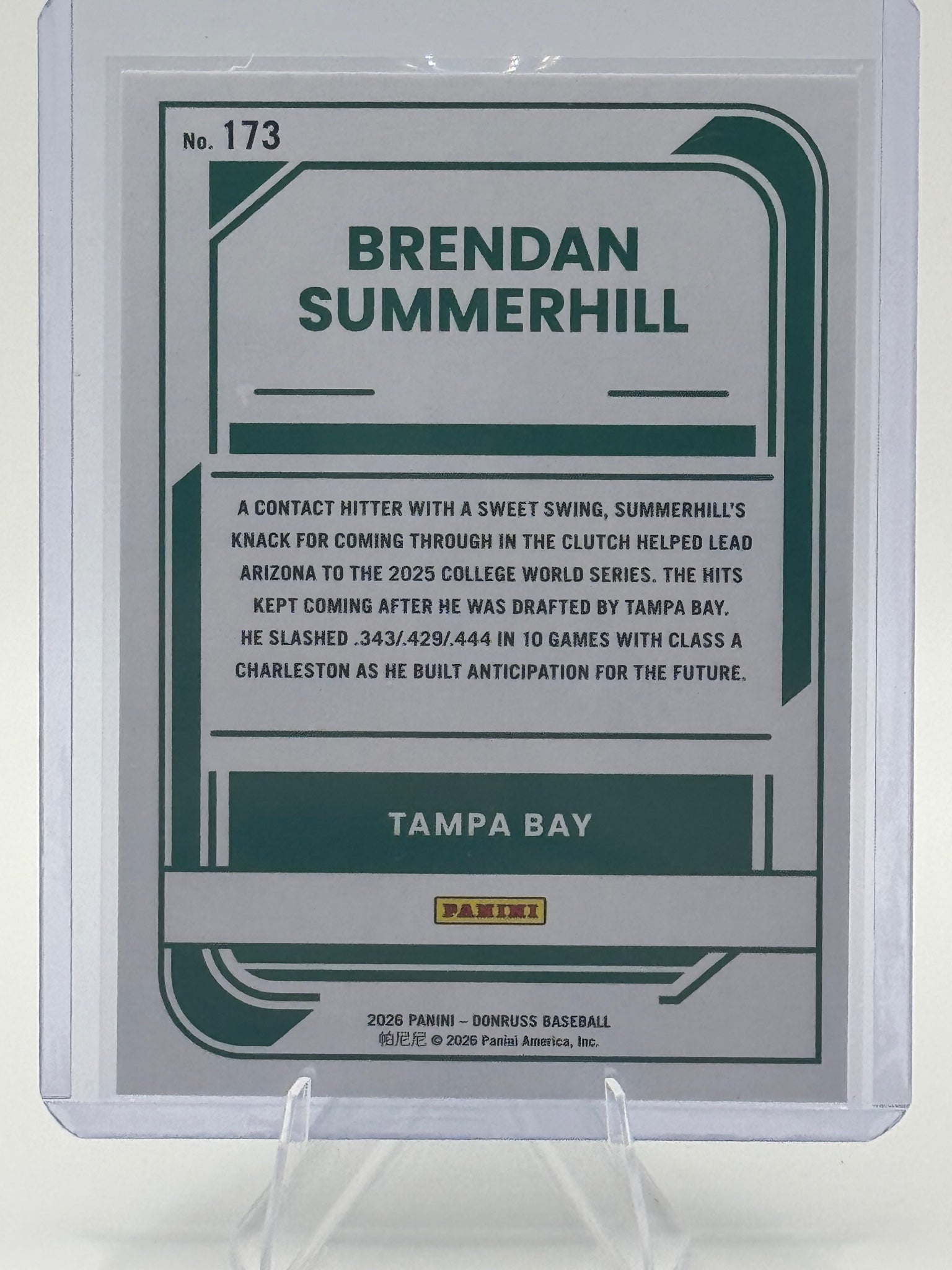 2026 Donruss Brendan Summerhill #173 Tampa Bay Rays Near Mint or Better