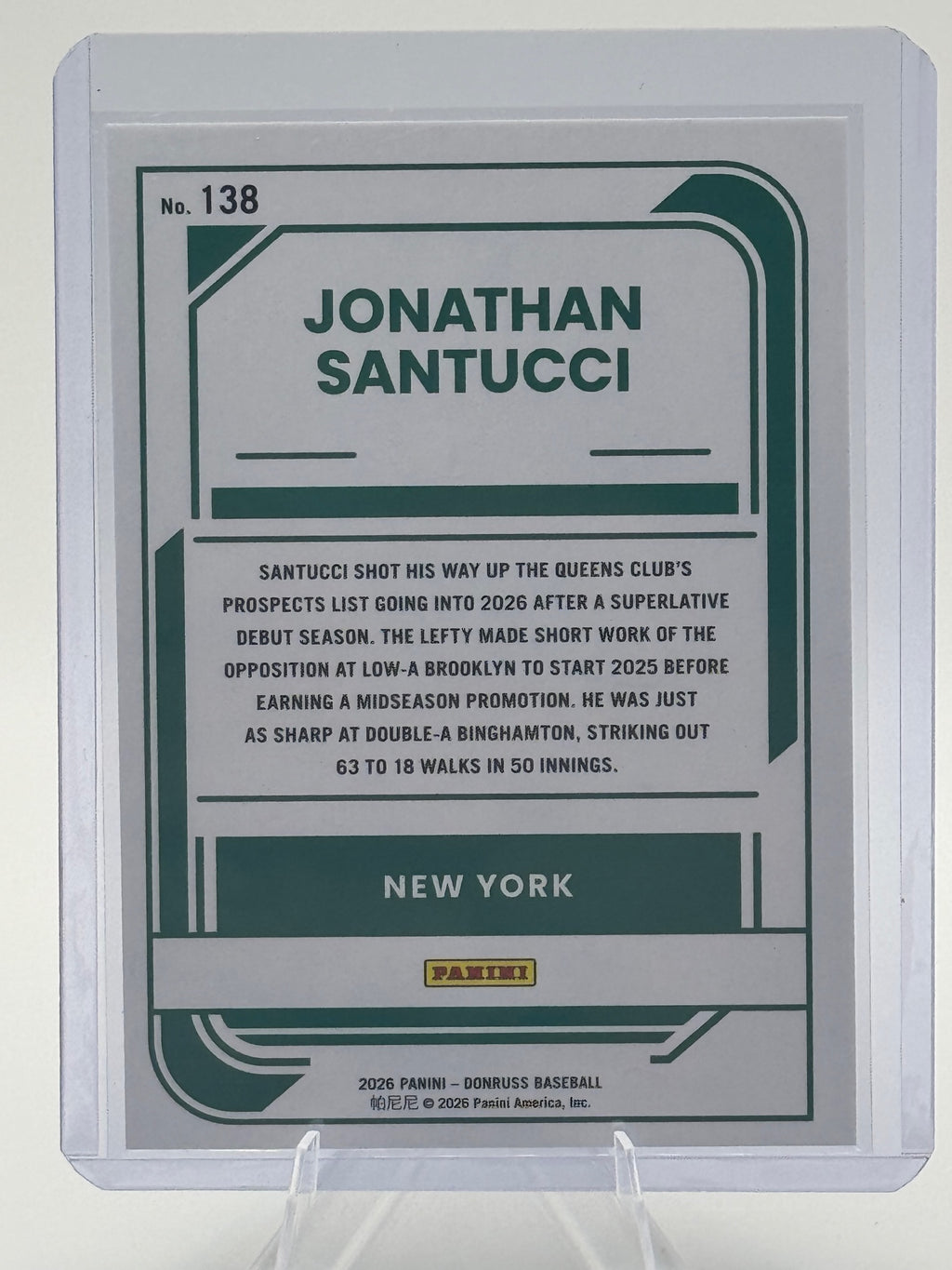 2026 Donruss Jonathan Santucci #138 New York Mets Near Mint or Better