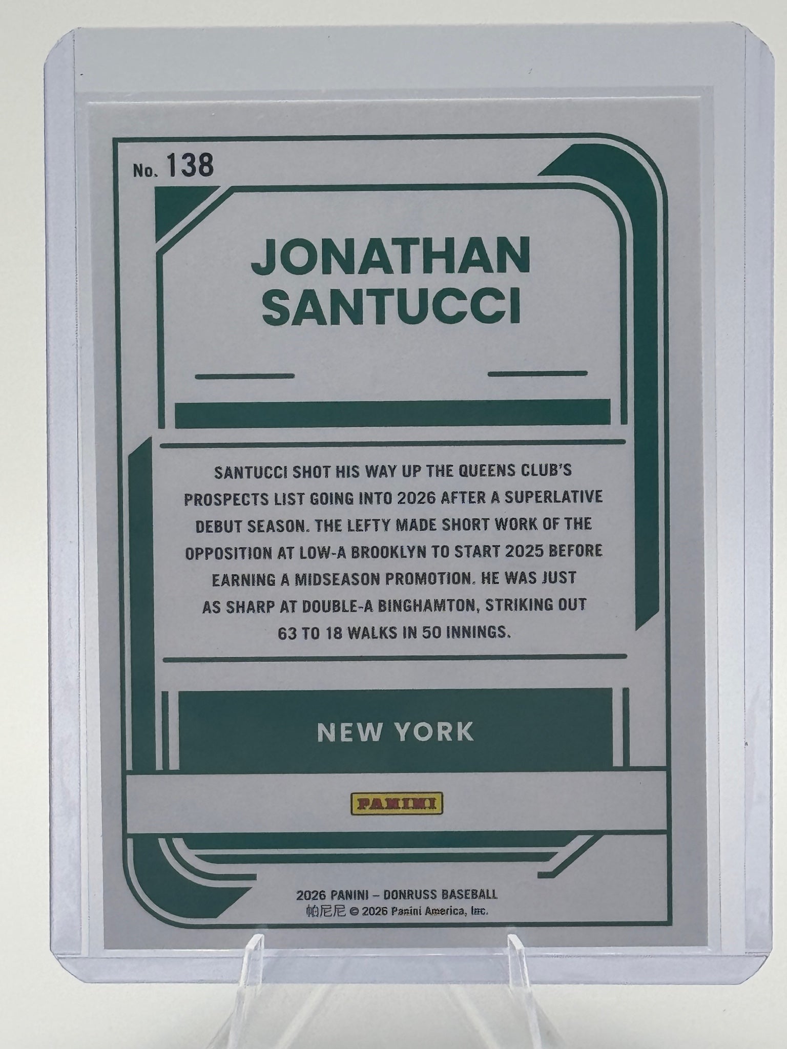 2026 Donruss Jonathan Santucci #138 New York Mets Near Mint or Better