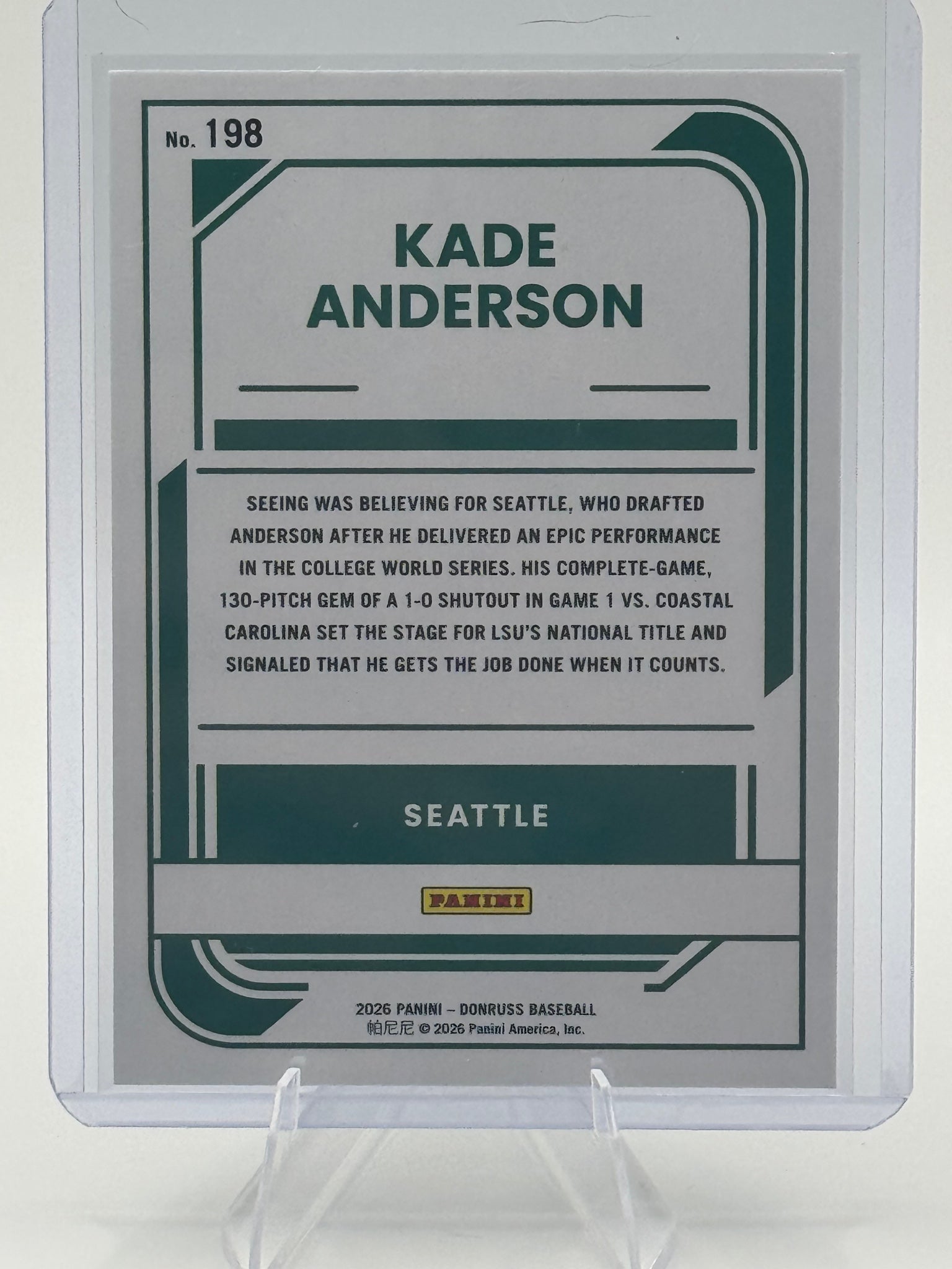 2026 Donruss Kade Anderson #198 Seattle Mariners Near Mint or Better