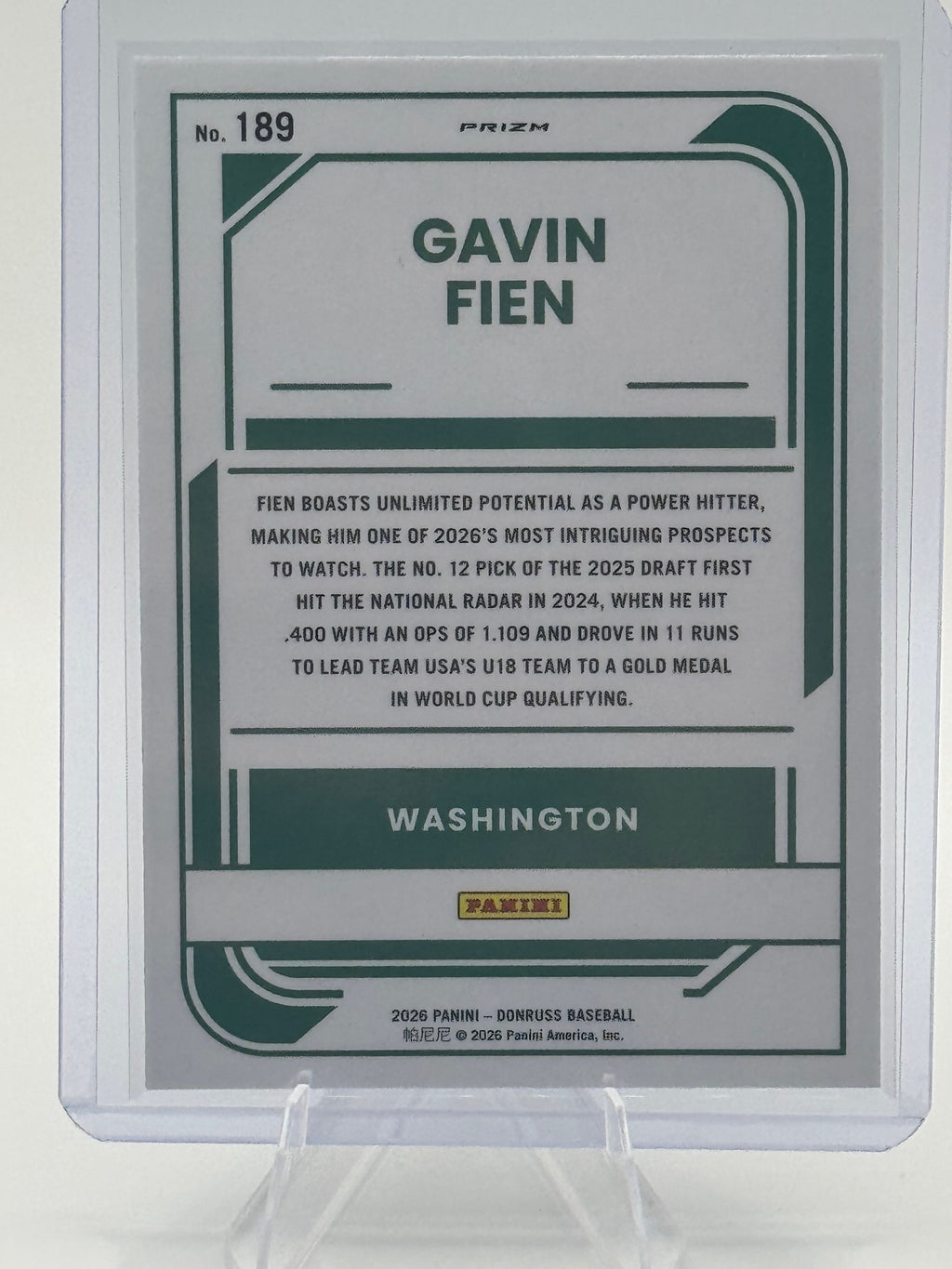 2026 Donruss Gavin Fien #189 Optic Blue Velocity Washington Nationals Near Mint
