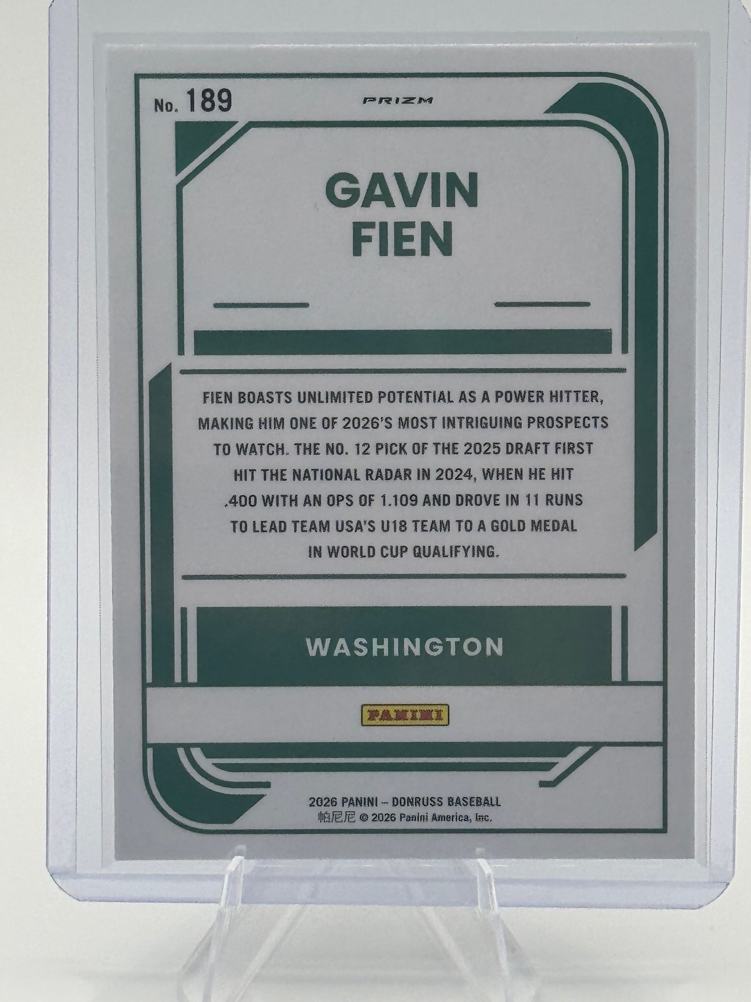 2026 Donruss Gavin Fien #189 Optic Blue Velocity Washington Nationals Near Mint