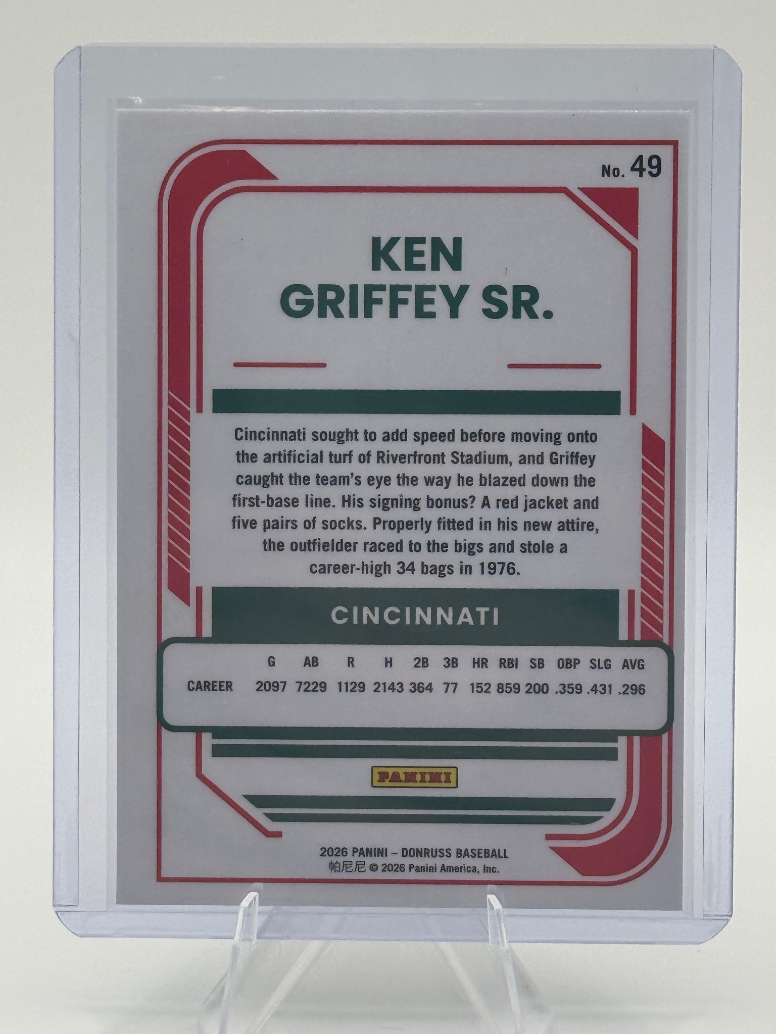 2026 Donruss Ken Griffey Sr. #49 Optic Cincinnati Reds Near Mint or Better