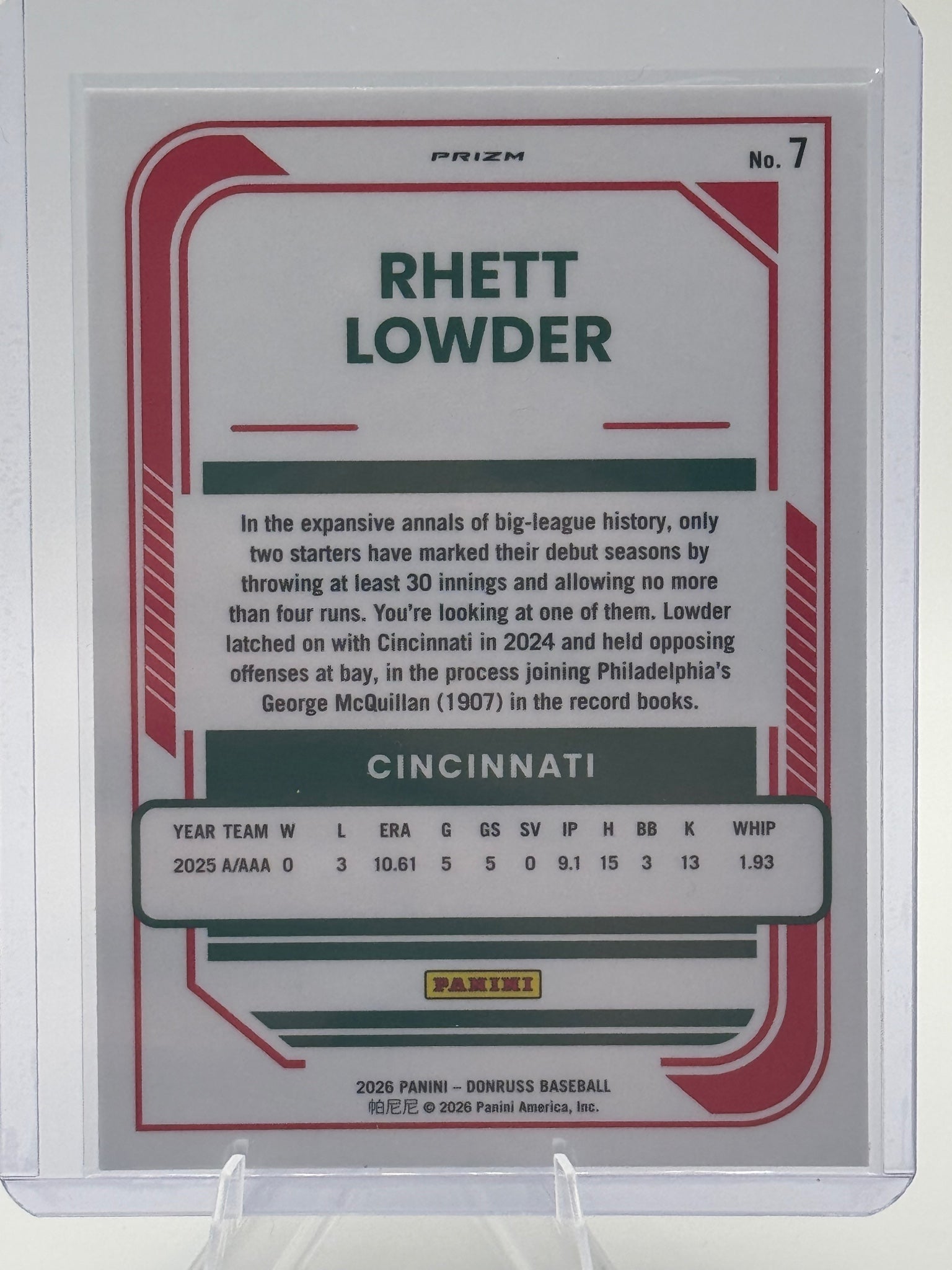 2026 Donruss Rhett Lowder #7 Optic Circles Cincinnati Reds Near Mint or Better
