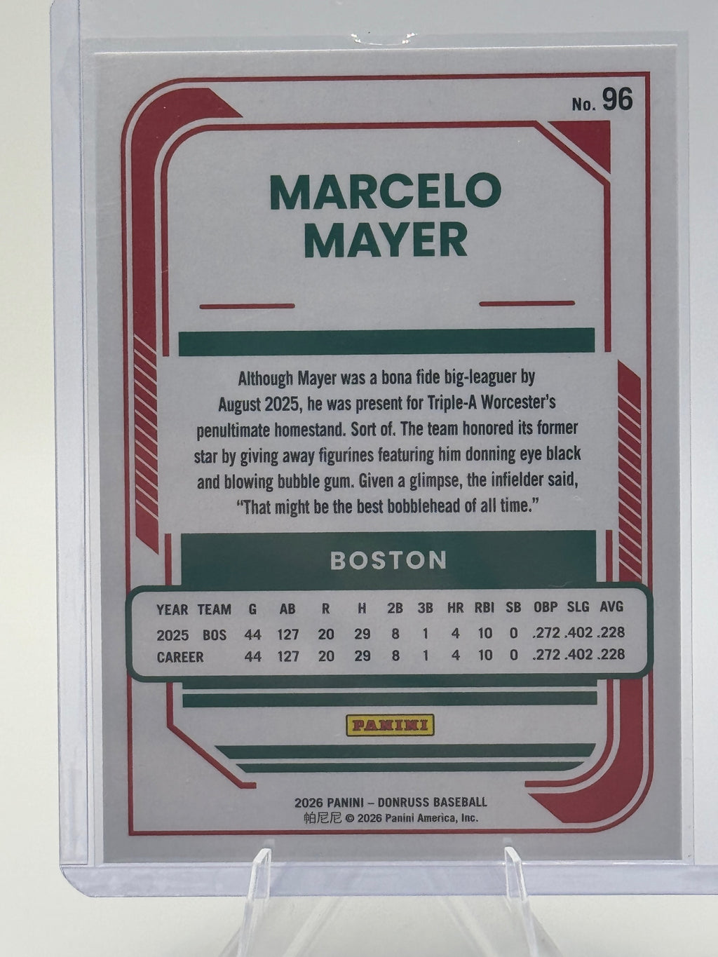 2026 Donruss Marcelo Mayer #96 Red and Blue Boston Red Sox Near Mint or Better