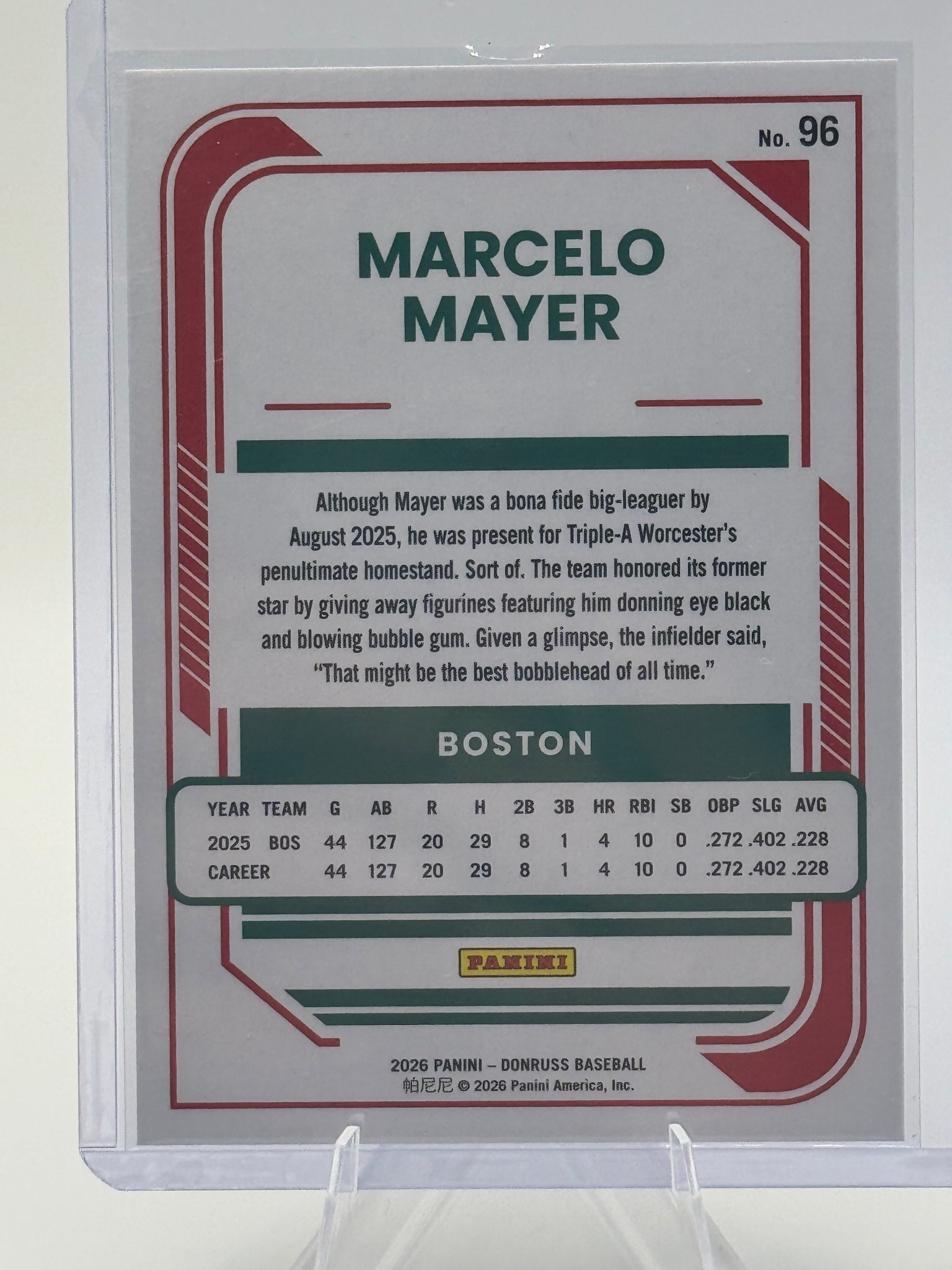 2026 Donruss Marcelo Mayer #96 Red and Blue Boston Red Sox Near Mint or Better