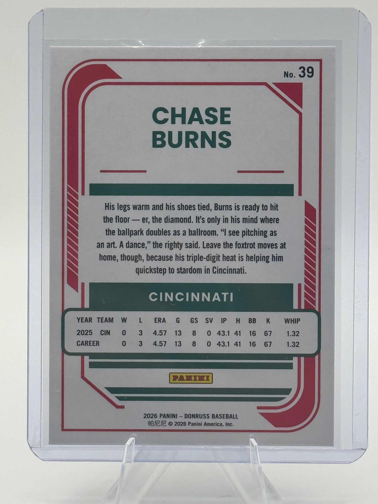 2026 Donruss Chase Burns #39 Red and Blue Cincinnati Reds Near Mint or Better