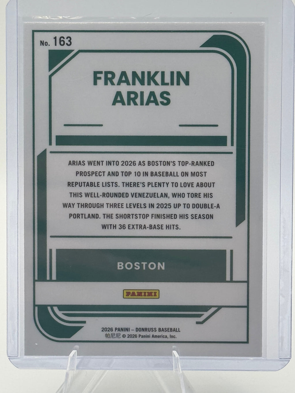 2026 Donruss Franklin Arias #163 Optic Boston Red Sox Near Mint or Better