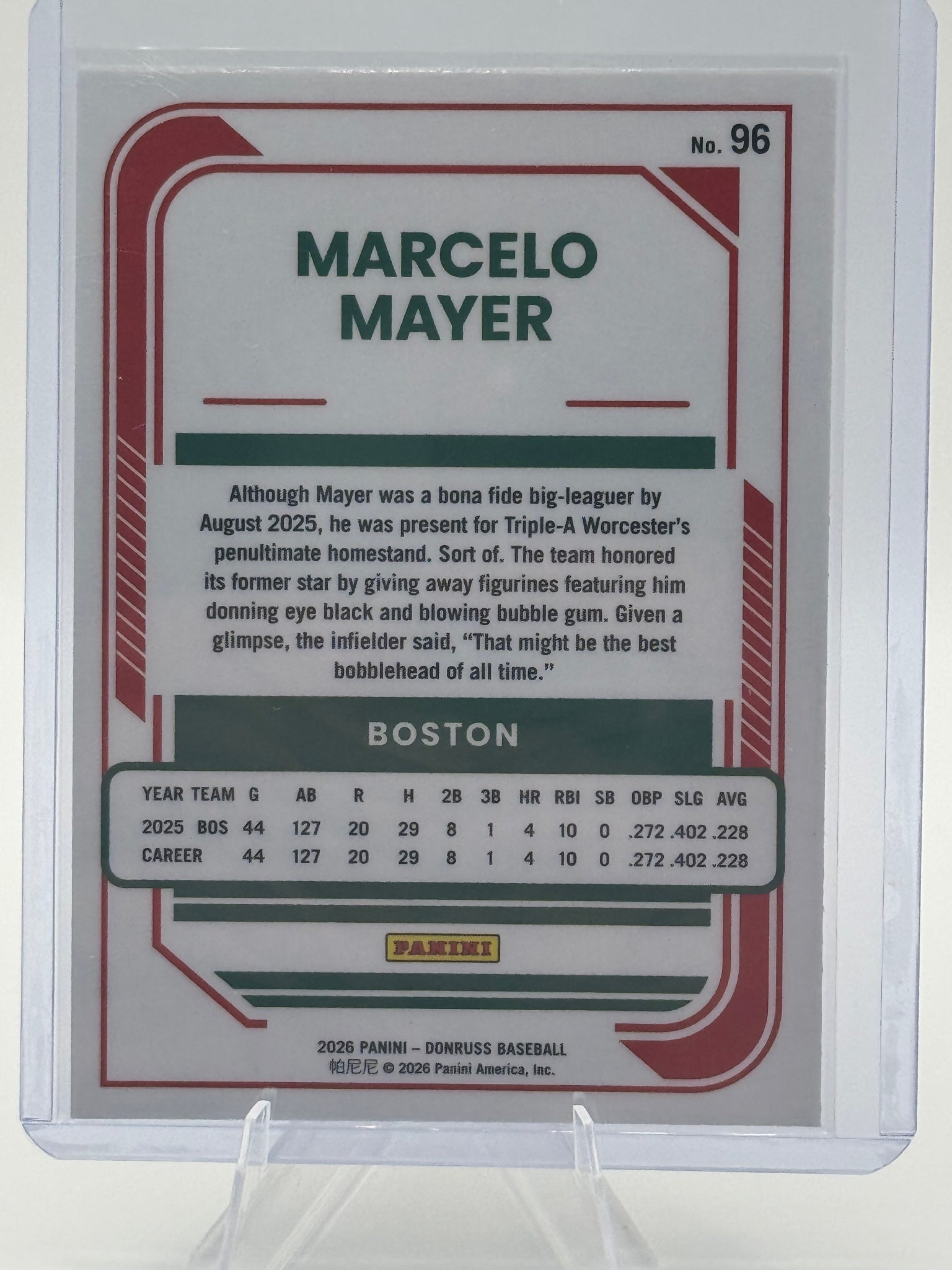 2026 Donruss Marcelo Mayer #96 Optic Boston Red Sox Near Mint or Better