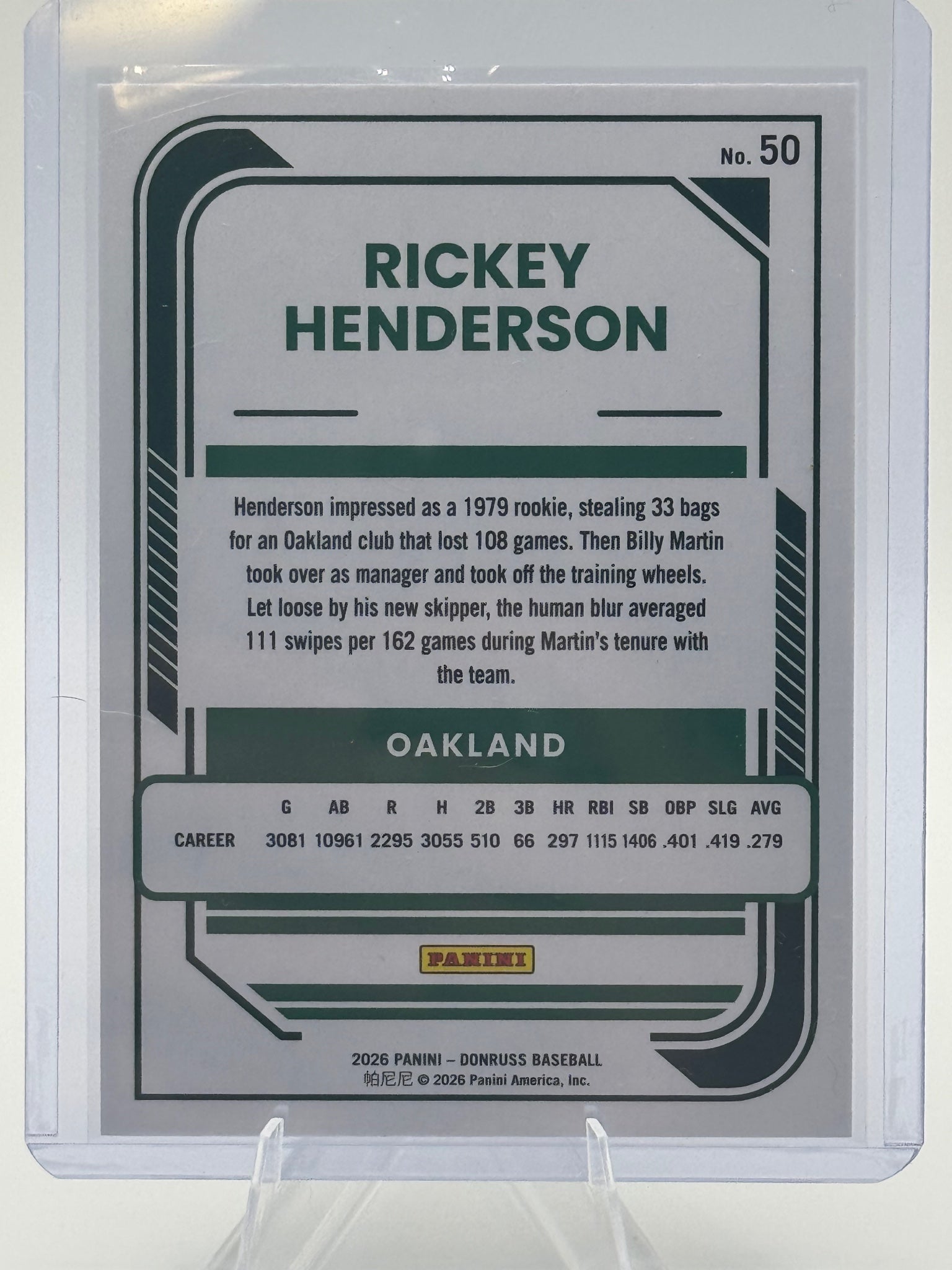 2026 Donruss Rickey Henderson #50 Rockets Oakland Athletics Near Mint or Better
