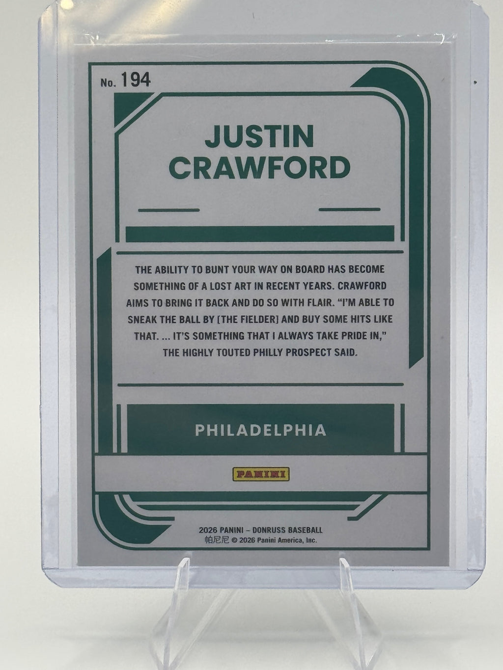 2026 Donruss Justin Crawford #194 Liberty Philadelphia Phillies Near Mint